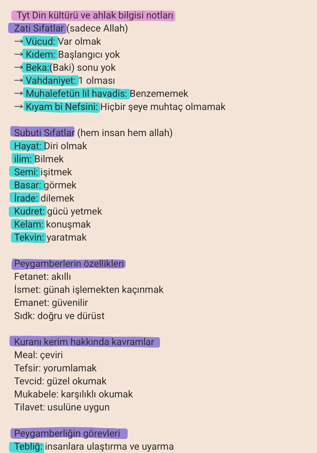 Tyt Din kültürü ve ahlak bilgisi notları
Zati Sıfatlar (sadece Allah)
Vücud: Var olmak
Kidem: Başlangıcı yok
Beka:(Baki) sonu yok
→ Vahdaniy