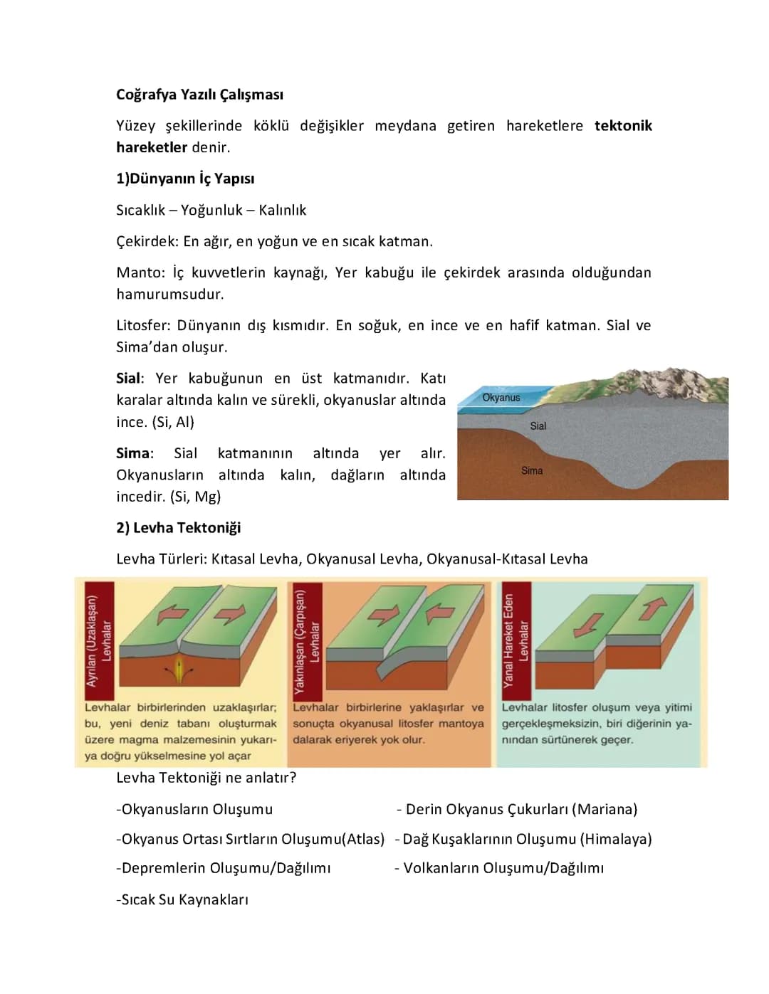 10. Sınıf Coğrafya - 1. Dönem Yazılı Çalışması (Kayaçlar ve Dönemler)