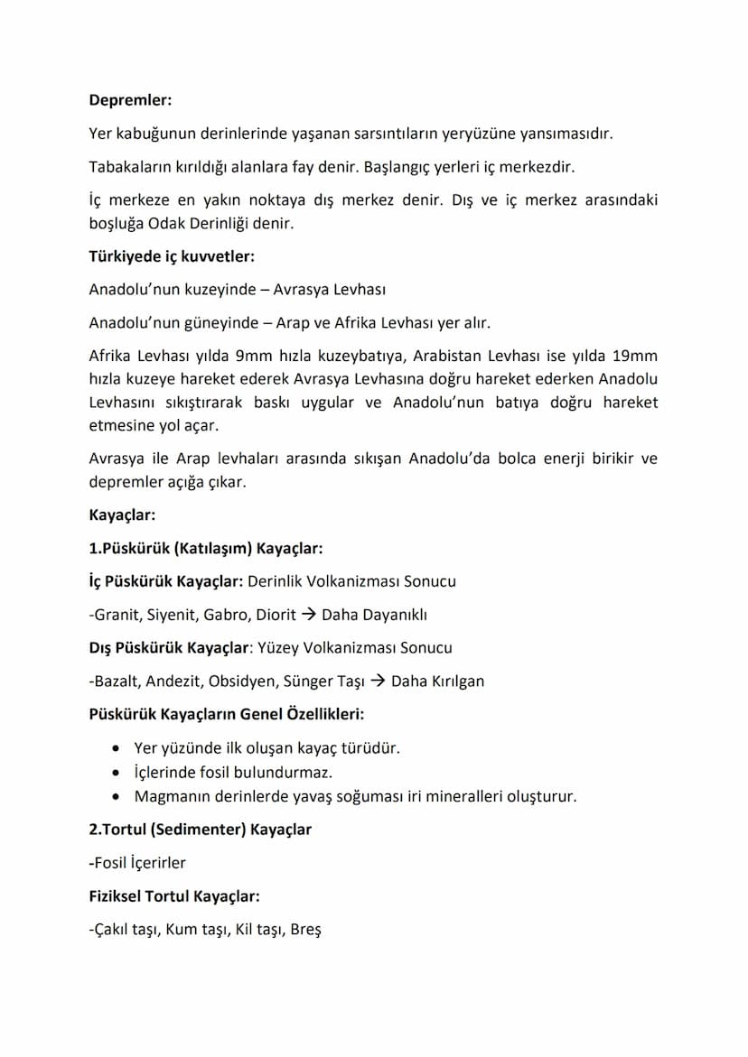 Ayrılan (Uzaklaşan)
Levhalar
-Sıcak Su Kaynakları
Coğrafya Yazılı Çalışması
Yüzey şekillerinde köklü değişikler meydana getiren hareketlere 