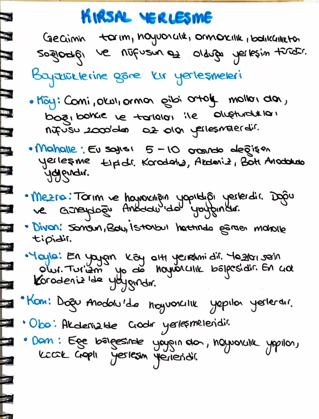 KIRSAL YERLEŞME
Soğladığı
Geaimin tarım, noyvancılık, ormorcilik, balikcilli to
ve nüfusun az olduğu yerleşim turidar.
Boyüklüklerine göre k