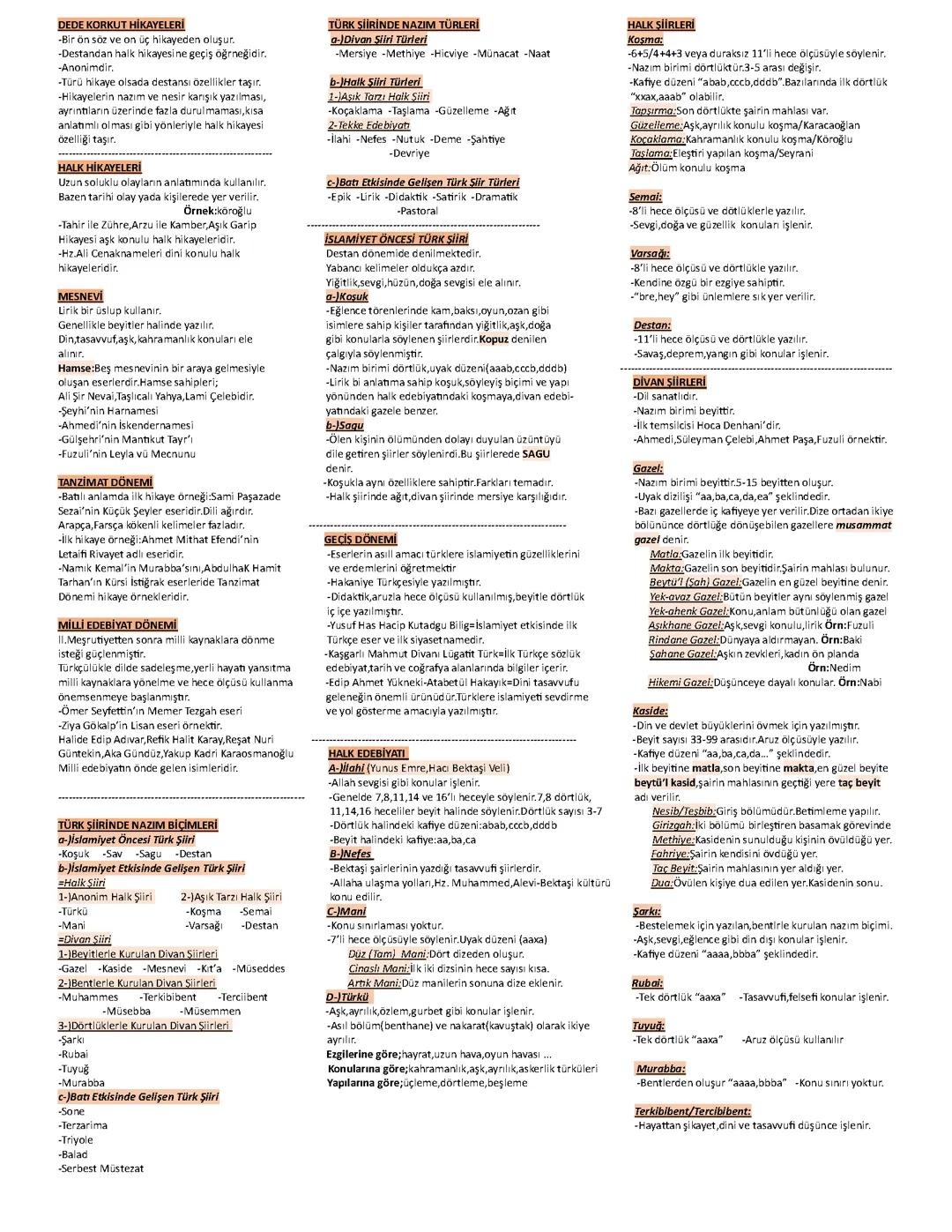 10. Sınıf Edebiyat Dersi - 1. Dönem Tekrar Notları