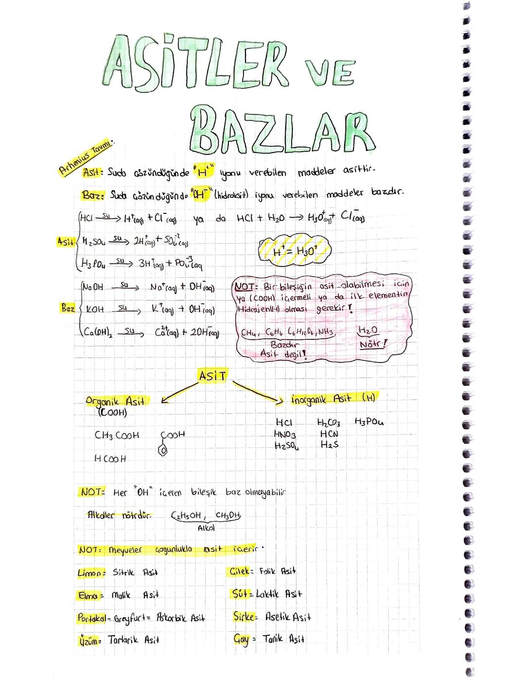 10 sınıf kimya asitler ve bazlar