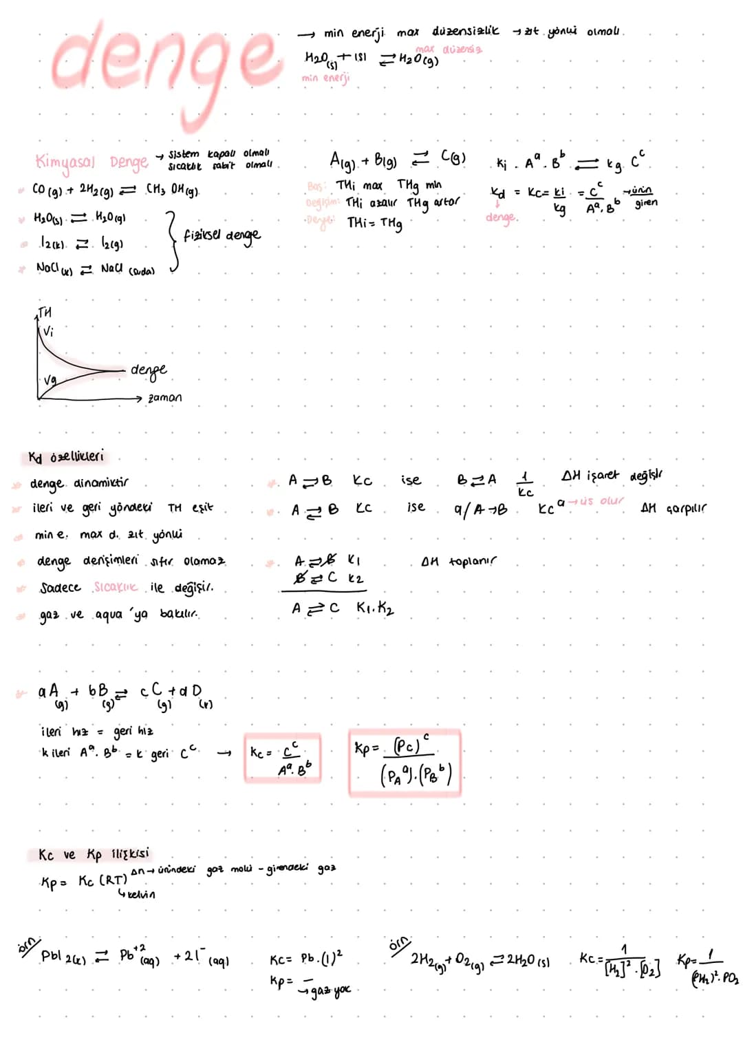 denge
Kimyasal Denge
Sistem kapalı olmalı
sicaklik sabit olmalı
* CO (g) + 2H2(g) = (H3 OH (g).
H₂O(s) = H₂O (9)
min enerji max düzensizlik 