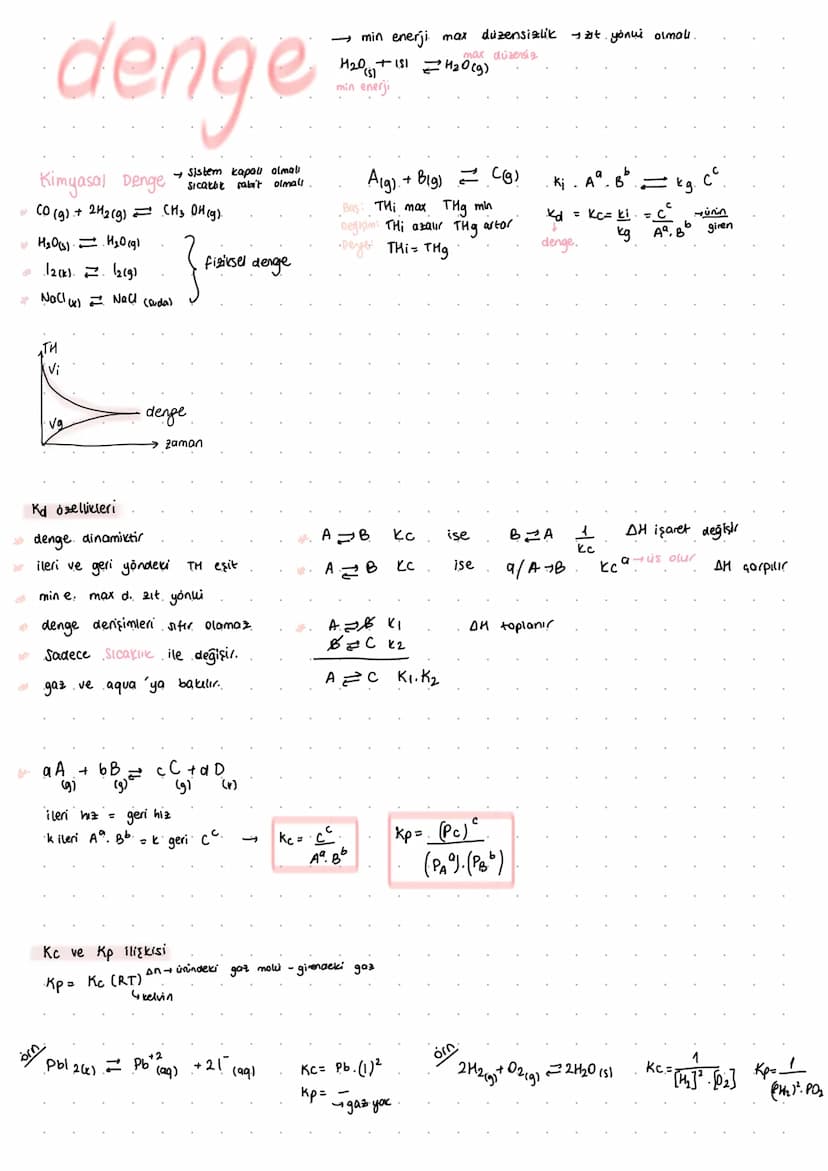denge
Kimyasal Denge
Sistem kapalı olmalı
sicaklik sabit olmalı
* CO (g) + 2H2(g) = (H3 OH (g).
H₂O(s) = H₂O (9)
min enerji max düzensizlik 