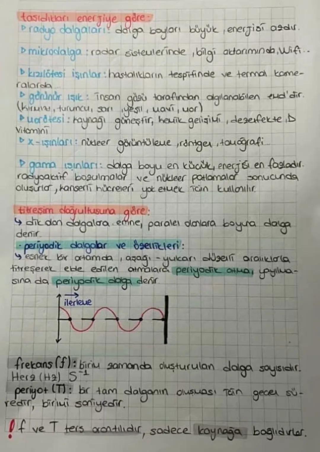 dalgalar
Bir cismin denge konumundan ileri-geni yapuasi-
na titreşim denir
↳ Dalga esnek ortamda ilerlerken
Terleyen ortam değil dalganın en