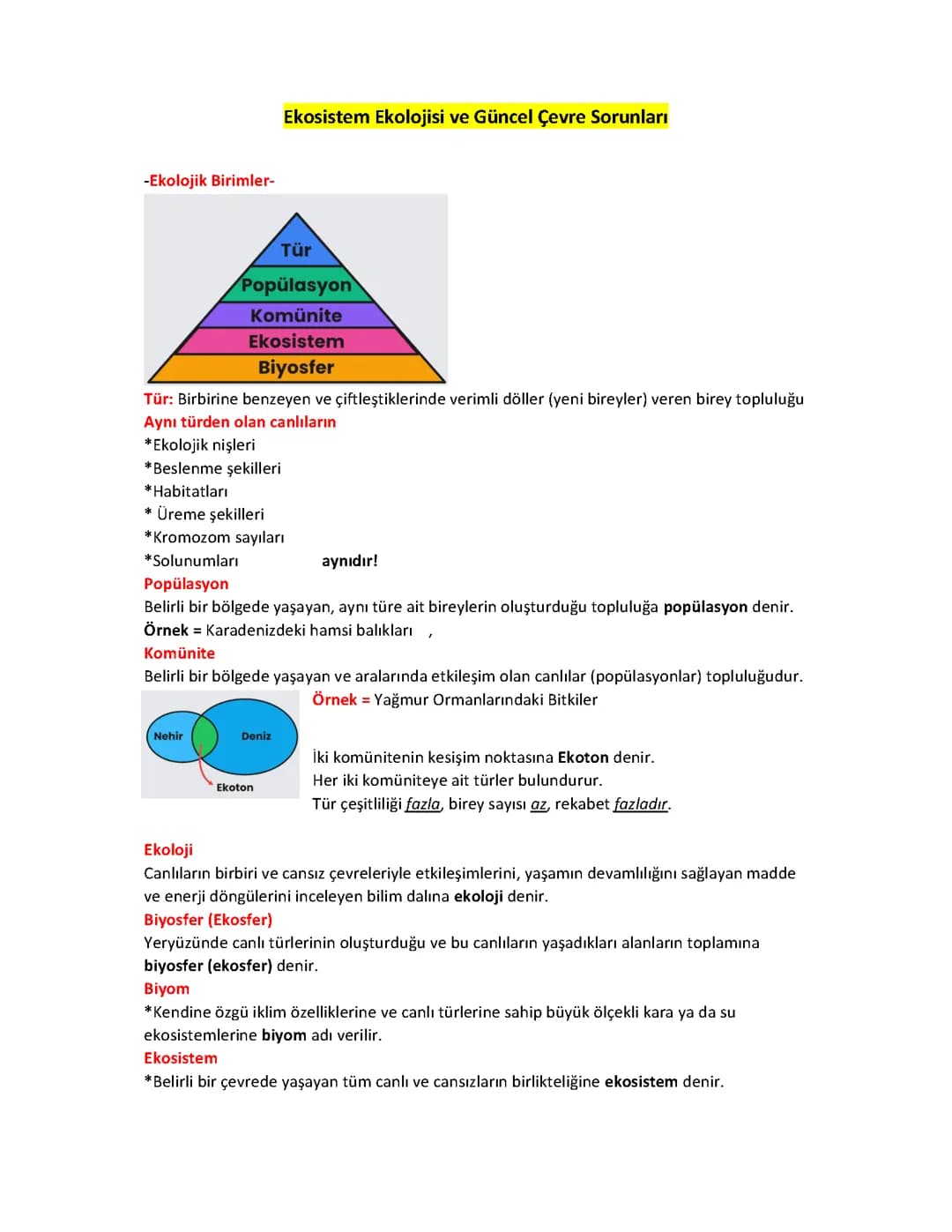 Ekosistem ekolojisi ve güncel çevre sorunları