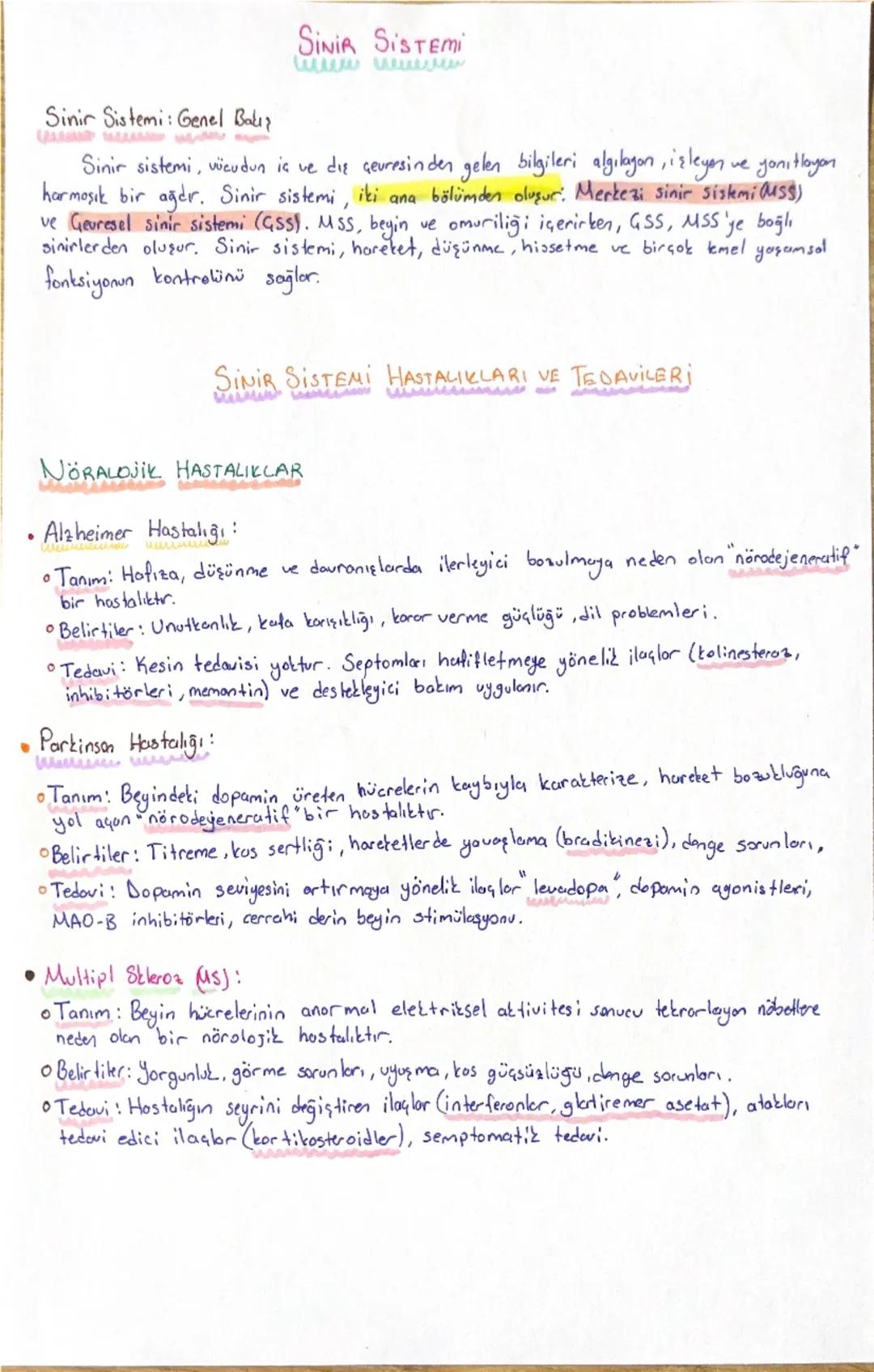 Sinir sistemi,hastalıkları ve tedavileri.