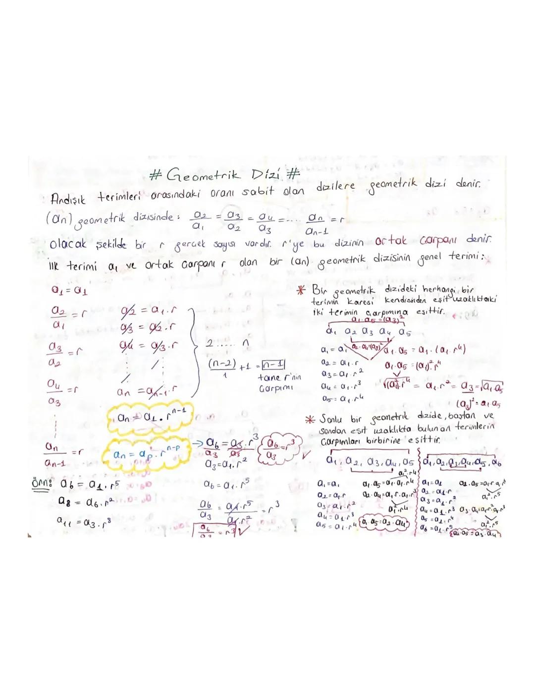 #Geometrik Dizi #
•Andışık terimleri arasındaki oranı sabit olan dizilere geometrik dizi denir.
$(an)$ geometrik dizisinde : $\frac{02}{a_1}