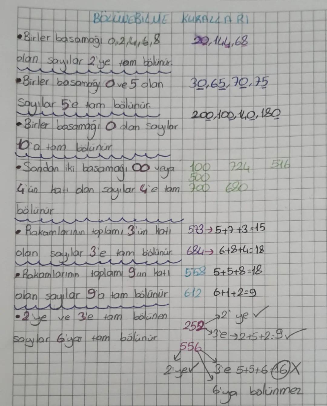 BOLLINEBILME KURALLARI
•Birler basamağı 0,2,4,6,8
olan sayılar 2'ye tam bölünür.
•Birler bo samağı ve 5 alan.
Sayılar 5'e tam bölünür.
• Bir