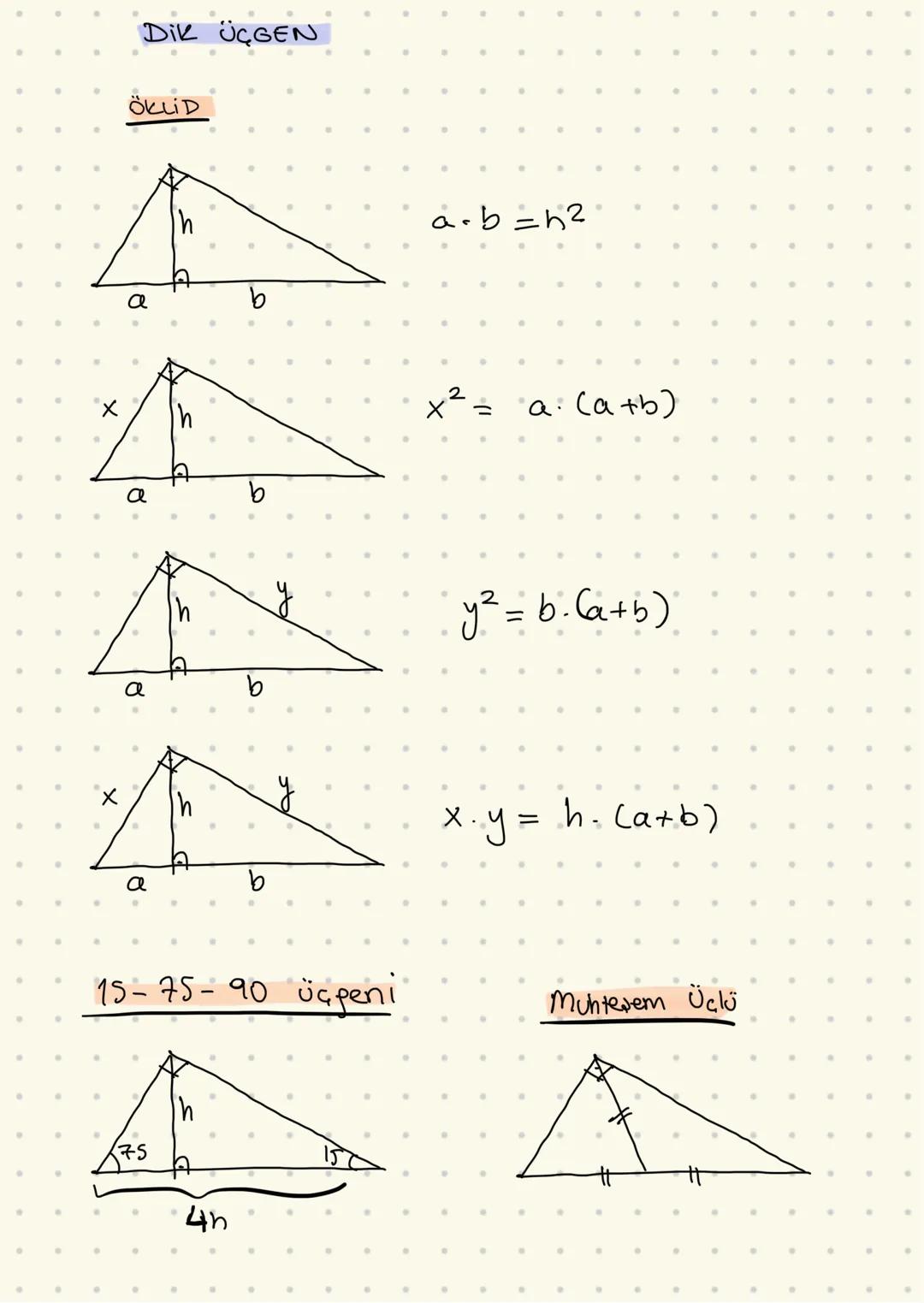 DIK ÜÇGEN
ÖKLİD
a
a
a
a
15-75-90 üçgeni
75
4h
a+b=h2
•
·a: (a+b)
y² = b. (a+b)
x.y
=
h. (a+b)
Muhteşem Üçlü ikiZKENAR ÜÇGEN
Ⓒ İkizkenar üçge