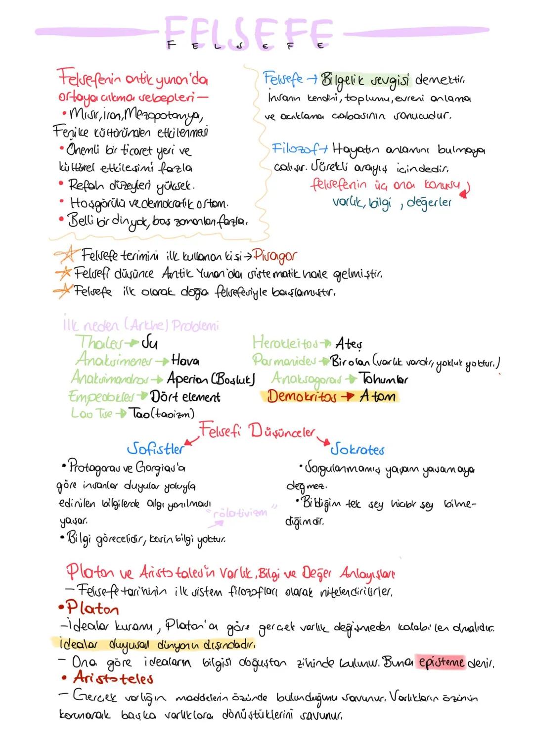 •
FELSEFE
Felsefenin antik yunon'da
ortaya cikma sebepleri-
• Misir, iron, Mezopotamya,
Fenile kültüründen etkilenmesi
• Onemli bir ticaret 