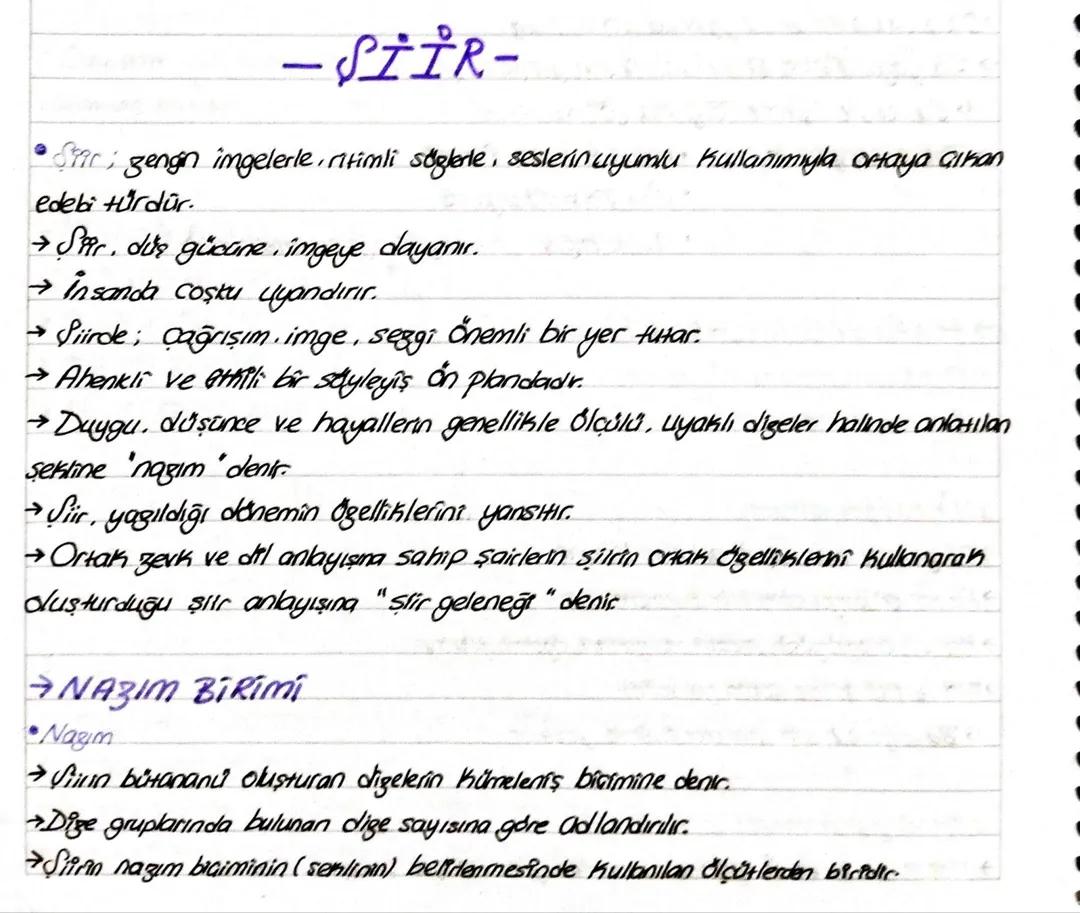 9. Sınıf Şiir Konusu ve Özellikleri Notları