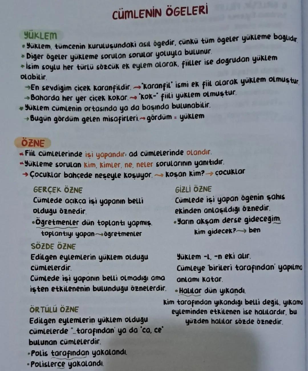 # CÜMLENİN ÖGELERİ

YÜKLEM

• Yüklem, tümcenin kuruluşundaki asıl ögedir, çünkü tüm ögeler yükleme bağlıdır

* Diğer ögeler yükleme sorulan 