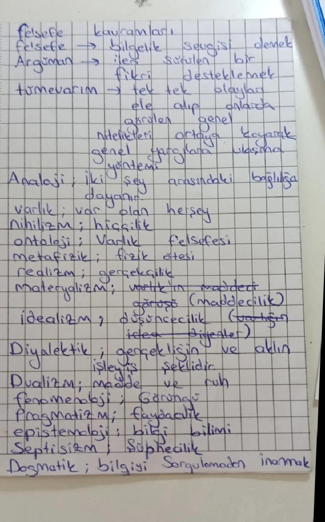 TYT felsefe önemli kelimeler