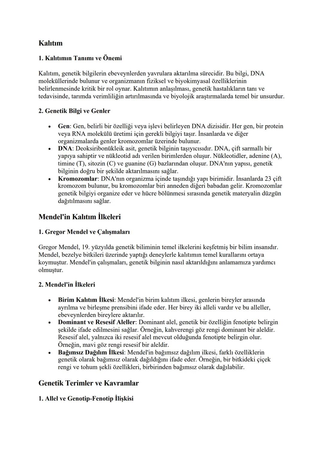 Kalıtım
1. Kalıtımın Tanımı ve Önemi
Kalıtım, genetik bilgilerin ebeveynlerden yavrulara aktarılma sürecidir. Bu bilgi, DNA
moleküllerinde b