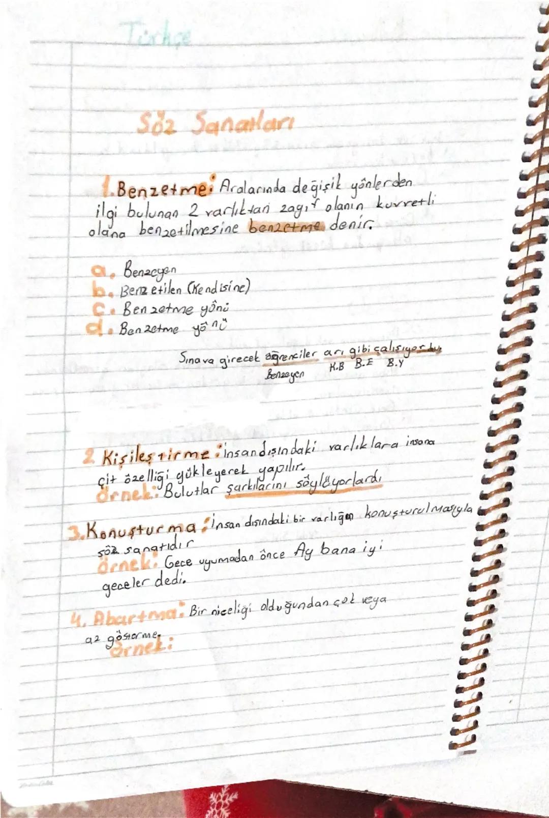 Torkge
Söz Sanatları
Benzetme Aralarında değişik yönlerden.
ilgi bulunan 2 varlıktan zagır olanın kurretli
olana benzetilmesine benzetme den