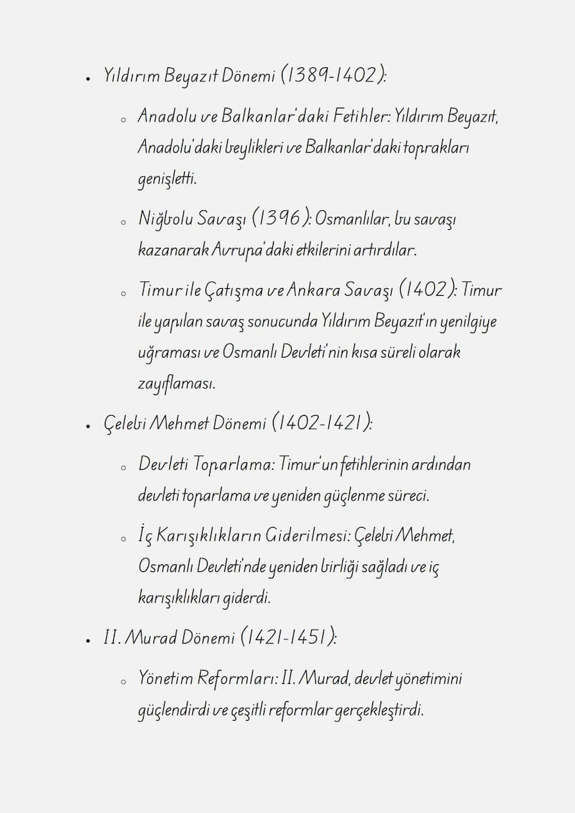 ÇALIŞMA KAĞIDI: BEYLİKTEN
DEVLETE OSMANLI SİYASETİ
(1300-1453)
1. Osmanlı Beyliği'nin Kuruluşu ve Erken Dönem
• Kuruluş: Osmanlı Beyliği, 12