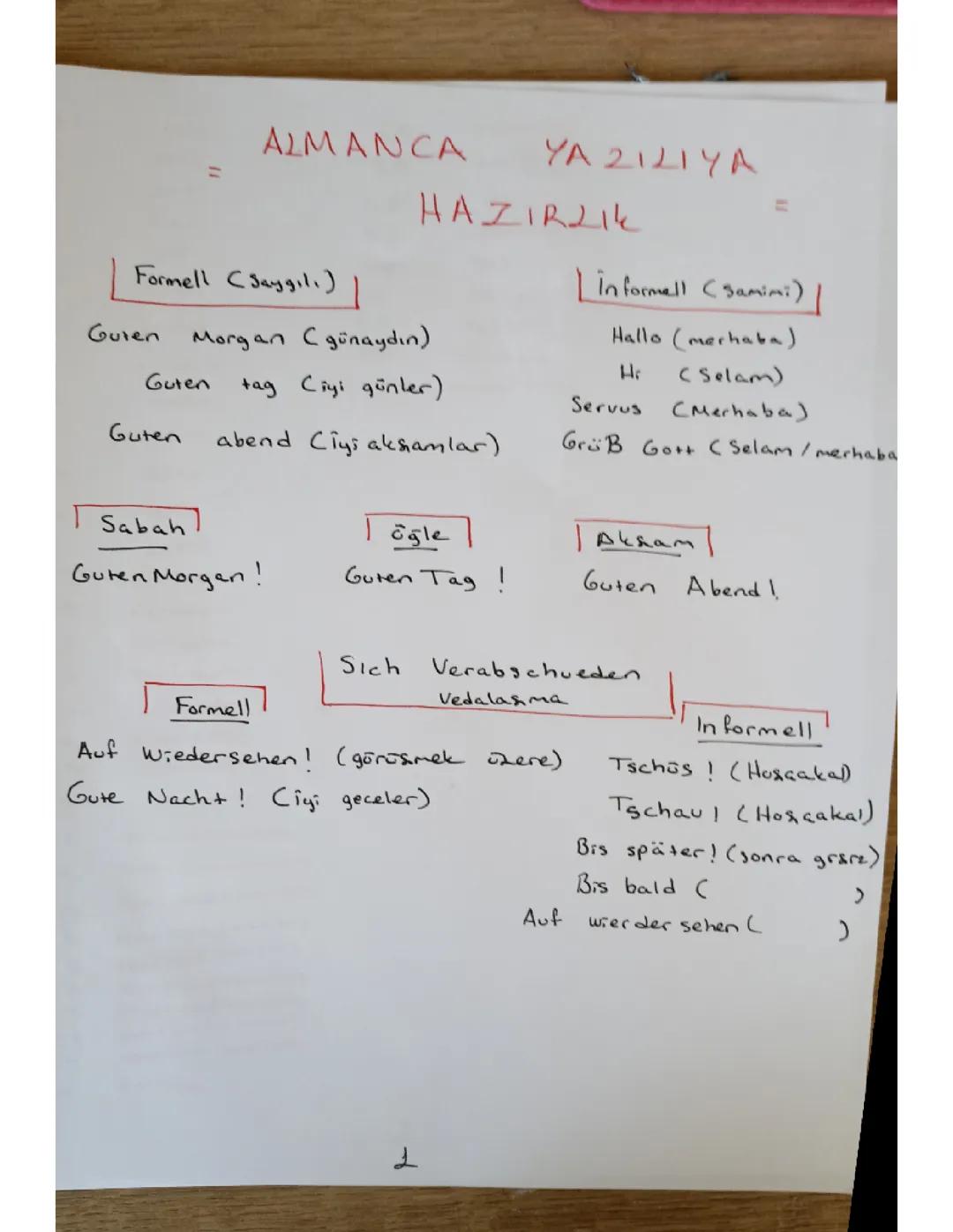 9. Sınıf Almanca 1. Dönem 1. Yazılı Anadolu lisesi çalışma kağıdı 