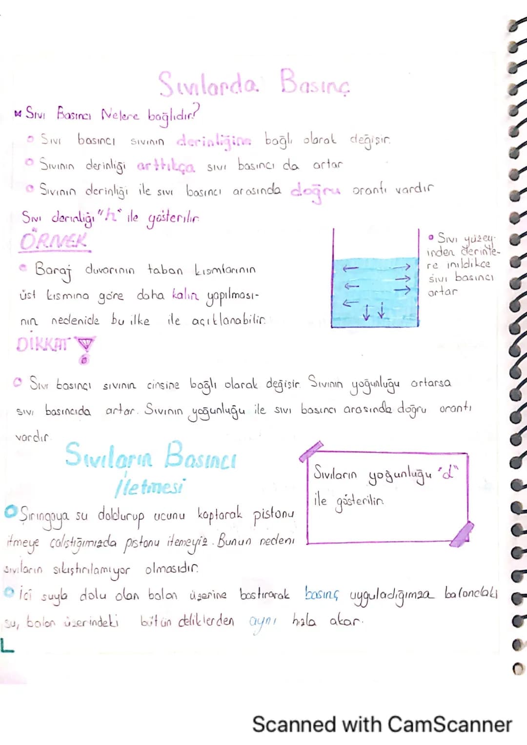 Sivilarda Basing
M Sivi Basıncı Nelere bağlıdır?
• Sivi basıncı
Sivinin derinliğine bağlı olarak değişir.
• Sivinin derinliği arttıkça SIVI 