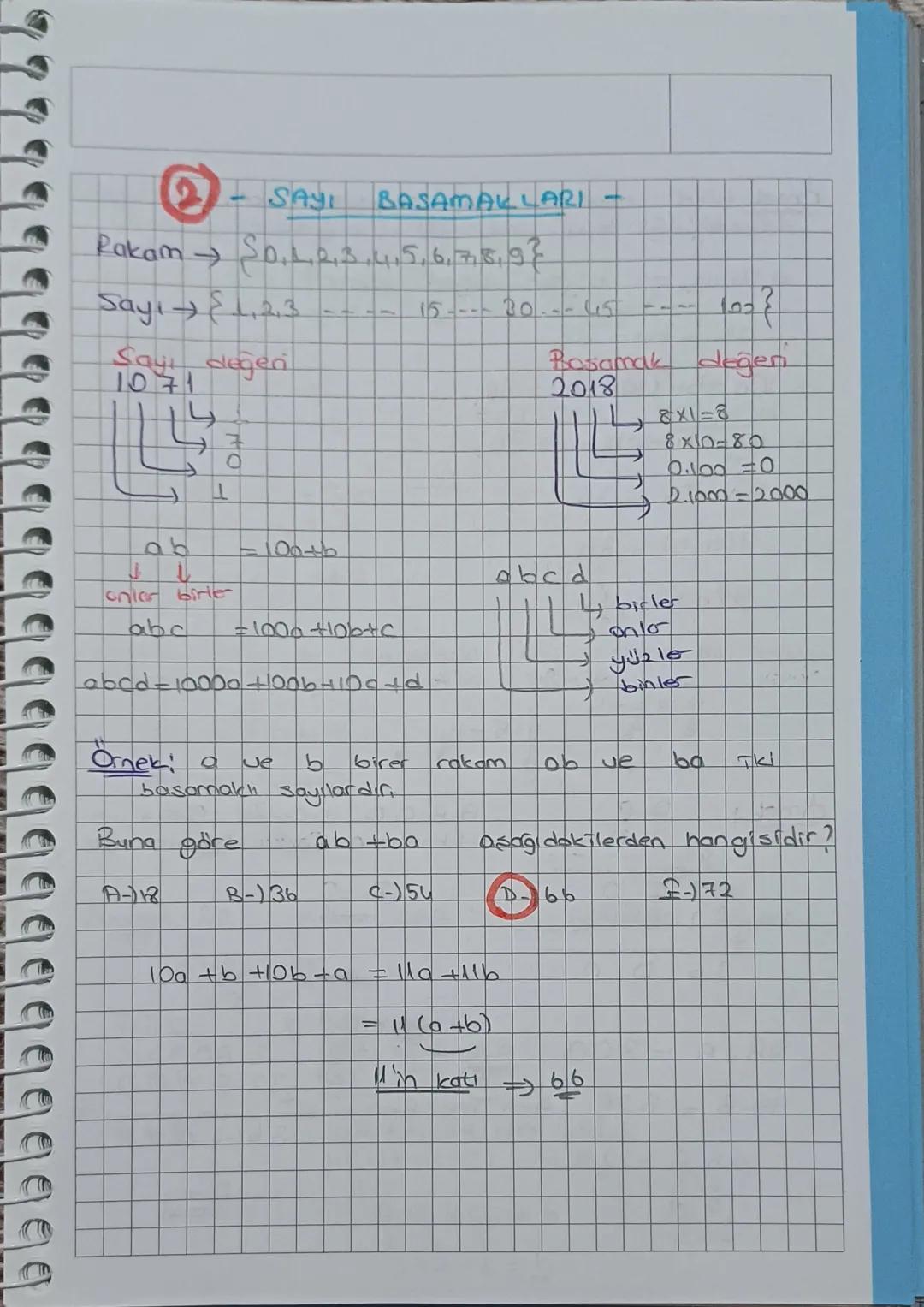 SAY
BASAMAKLARI
Rakam → So, L. 2, 3, 4567897
Sayi₤1,2,3
Sayi değen
1071
44
E
15---- 30 - - - 45
Rosamak
2018
ab
J
onlar birle
abc
=100-+-+b
