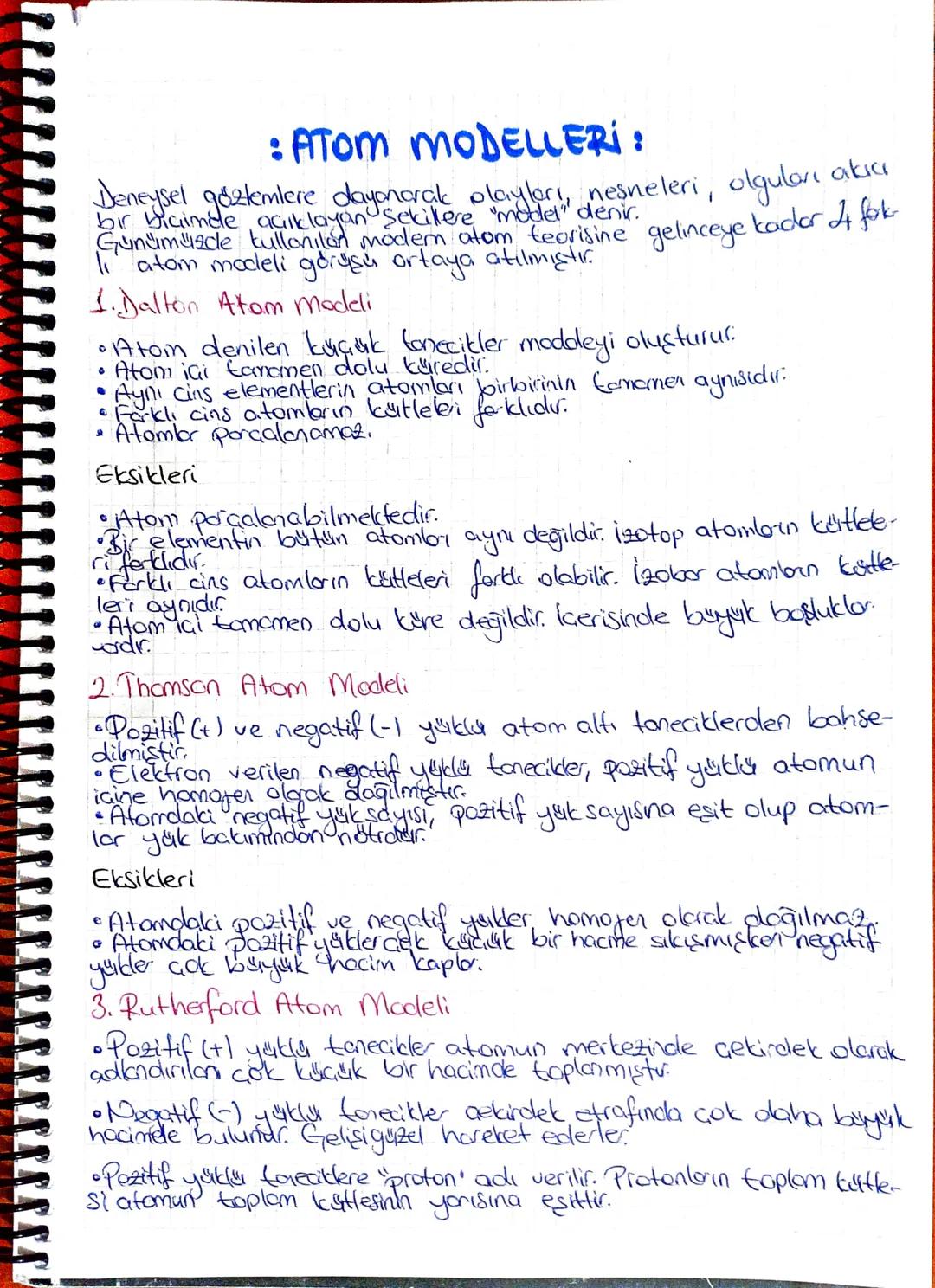 9 sınıf tyt kimya atom modelleri