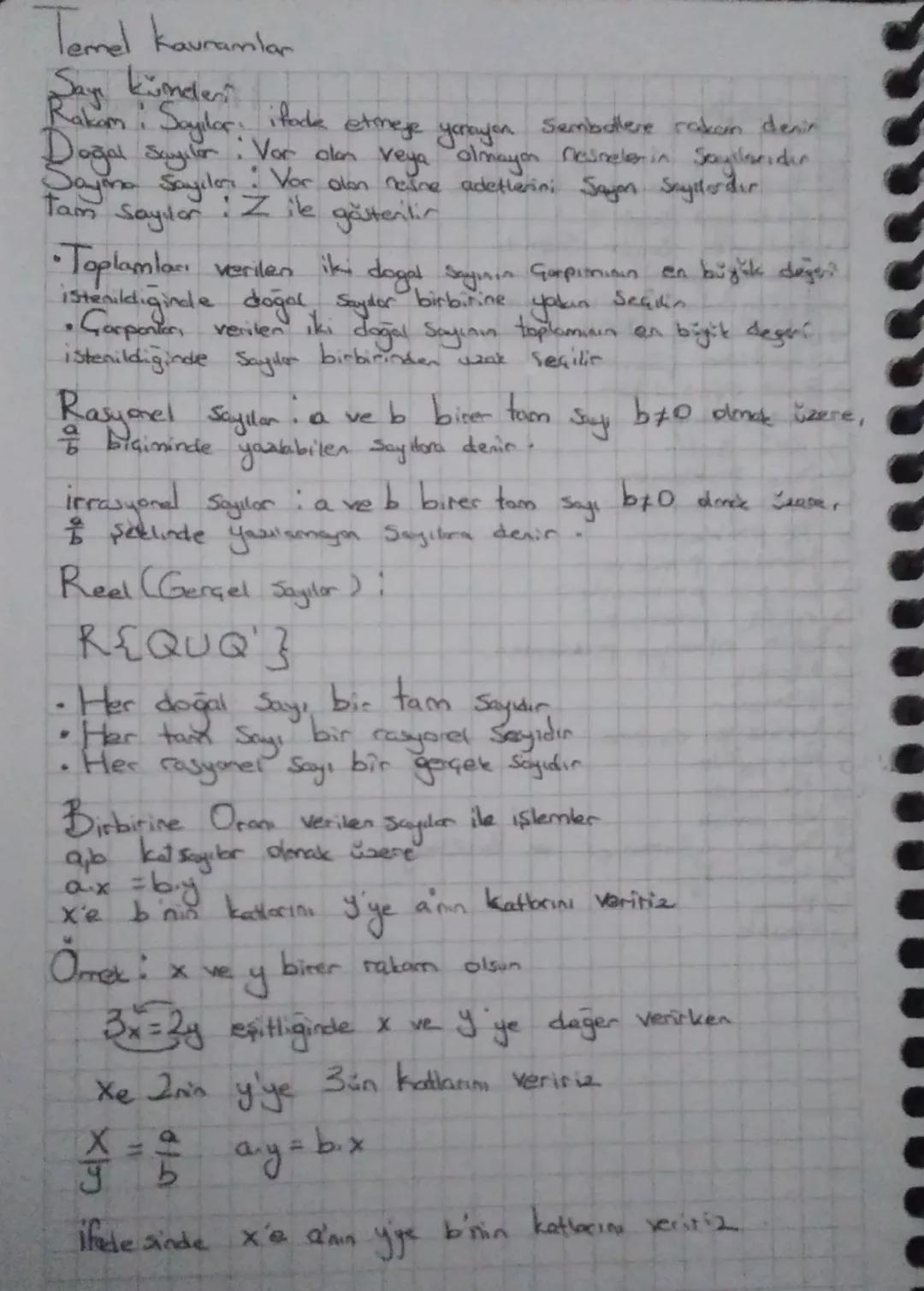 # Temel Kavramlar

Sayı Kümeleri

Rakam : Sayıları ifade etmeye yarayan sembolere rakam denir
Doğal Sayılar : Var olan veya olmayan nesneler