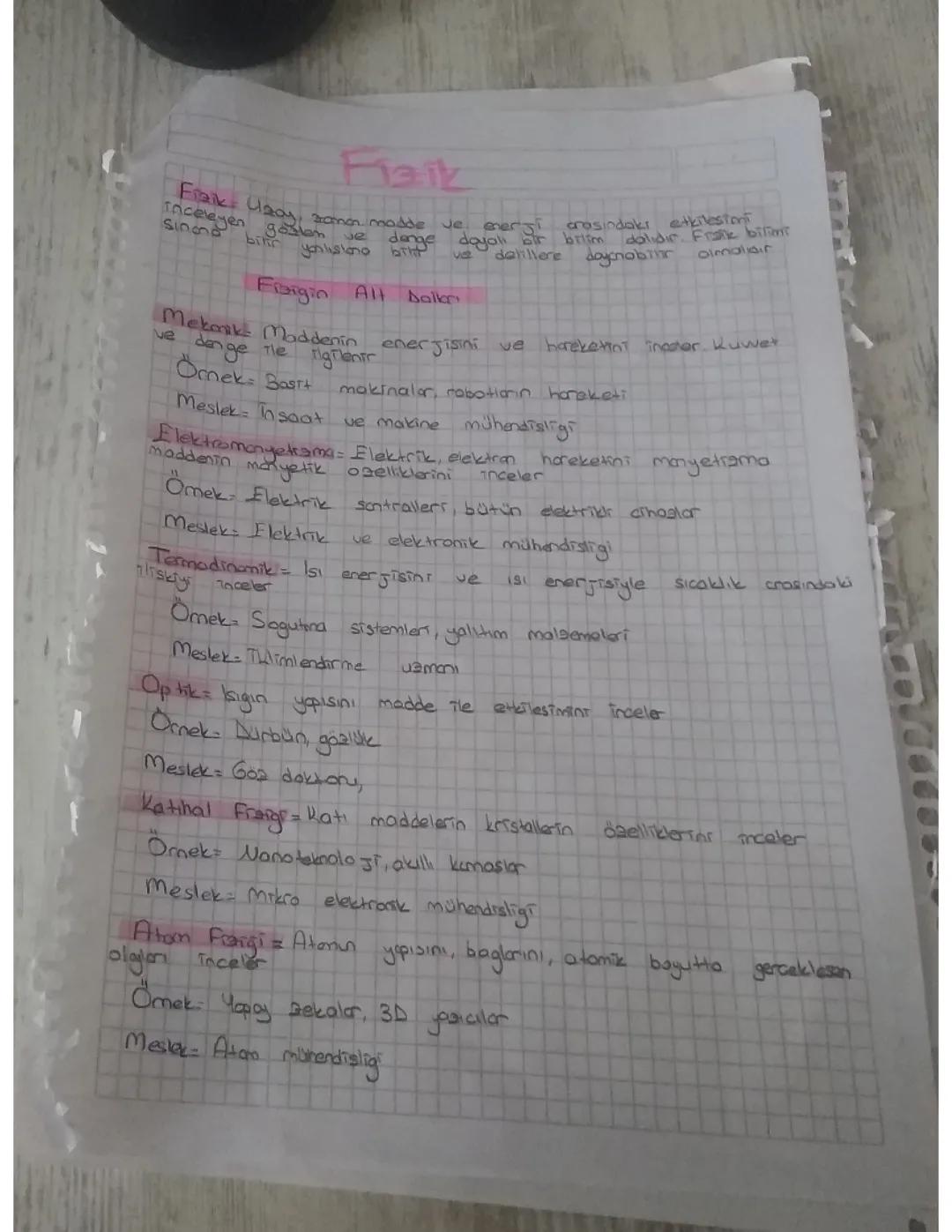 Fiziğin Alt Dalları ve Özellikleri