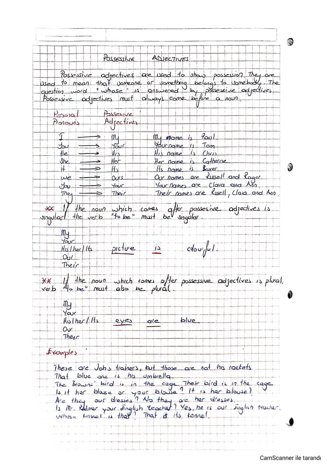 POSSESSINE
ADJECTIVES
Possessive adjectives are used to show possession. They are
used to mean that someone or
something belongs to somebody