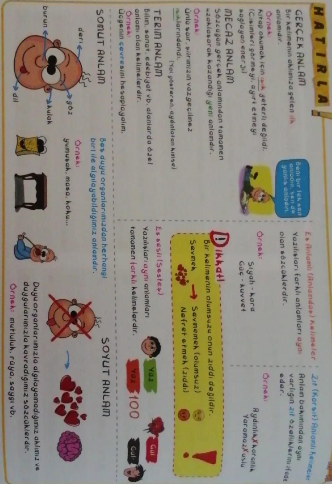 HATIRLA
GERÇEK ANLAM
Bir kelimenin aklımıza gelen ilk
anlamıdır.
Ornek:
Kitap okumak için ışık yeterli değildi.
(Cisimleri görmeyi, ayırt et