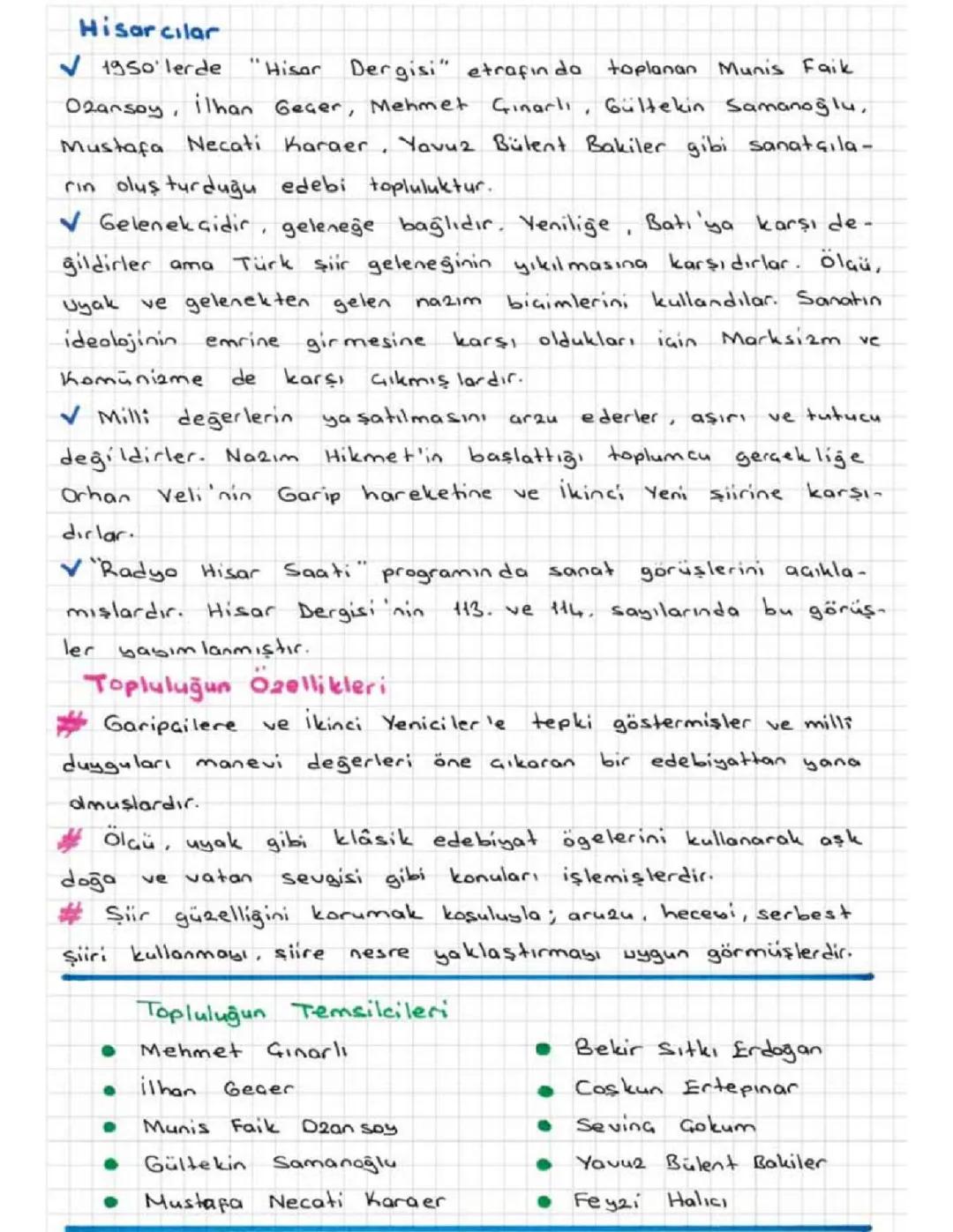 AYT Edebiyat: Hisarcılar ve Eserleri