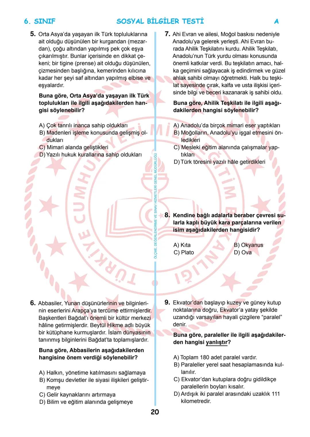 --- OCR Start ---
**
*
*
T.C.
MİLLÎ EĞİTİM BAKANLIĞI
ÖLÇME, DEĞERLENDİRME VE SINAV
HİZMETLERİ GENEL MÜDÜRLÜĞÜ
İLKÖĞRETİM VE ORTAÖĞRETİM
KURU