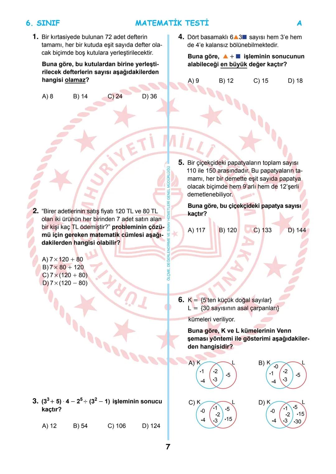 --- OCR Start ---
**
*
*
T.C.
MİLLÎ EĞİTİM BAKANLIĞI
ÖLÇME, DEĞERLENDİRME VE SINAV
HİZMETLERİ GENEL MÜDÜRLÜĞÜ
İLKÖĞRETİM VE ORTAÖĞRETİM
KURU