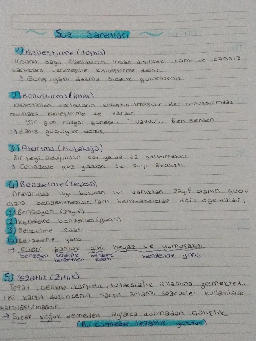 502
Sanatlari

Kişileştirme (teşhis).
insana oagu Özelliklerin insan disiodak canlı ve cansız
varxara vermesine kişileştirme denir.
→ Guneş,