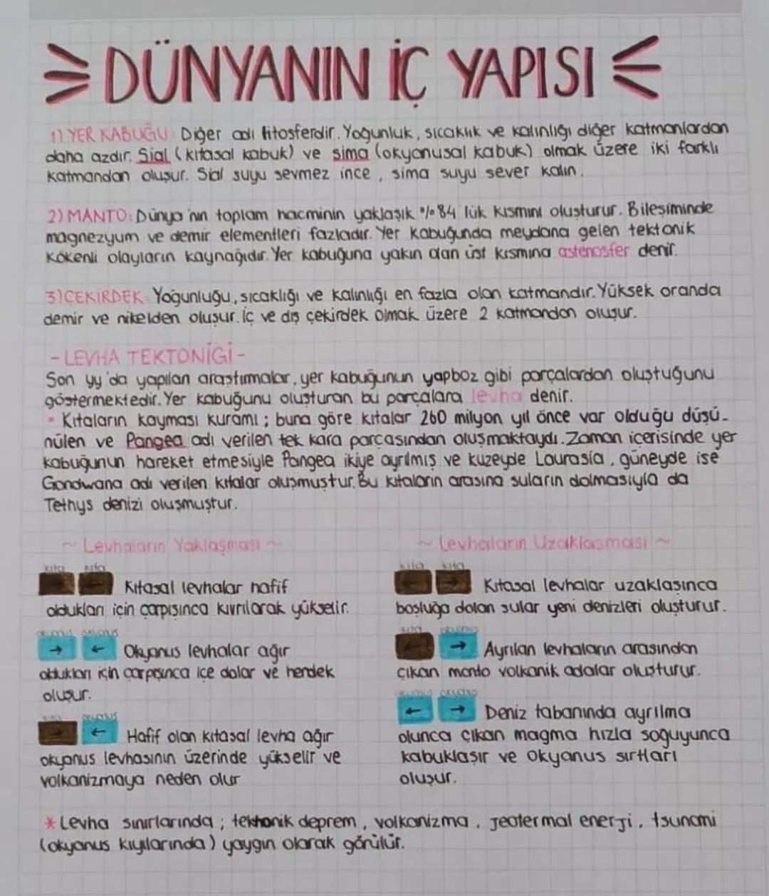 ⇒ DÜNYANIN İC YAPISI

1) YER KABUĞU Diğer adı litosferdir. Yoğunluk, sıcaklık ve kalınlığı diğer katmanlardan
daha azdır. Sial (kitasal kabu