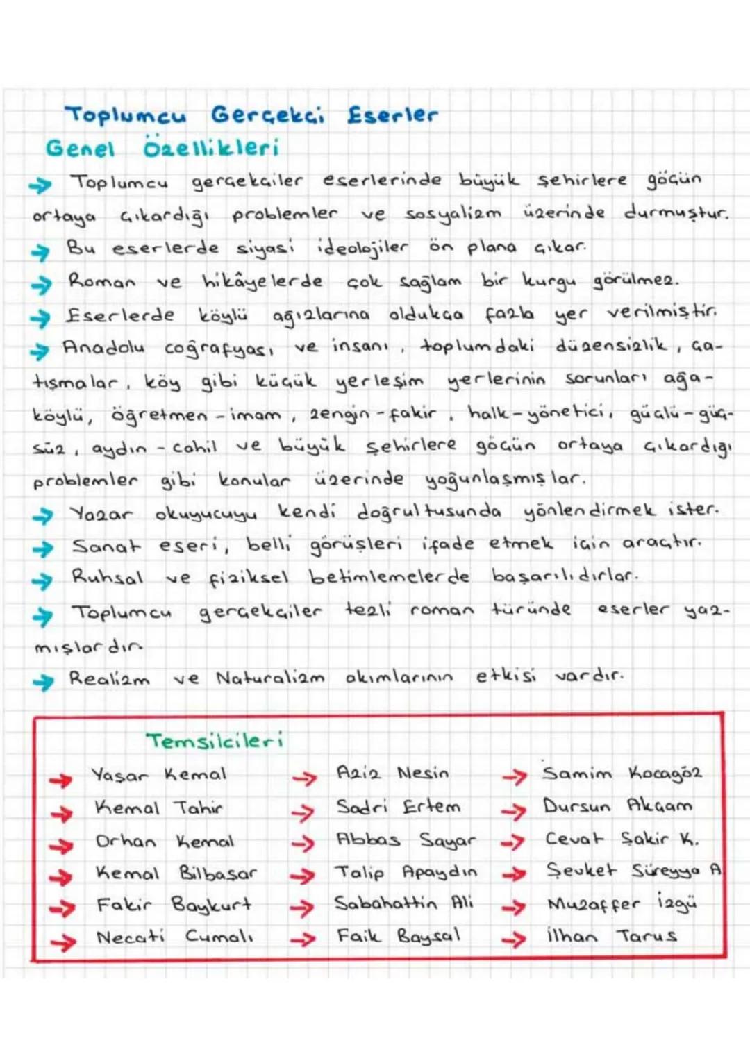 Toplumcu Gerçekçi Eserler
Genel Özellikleri
Toplumcu gerçekçiler eserlerinde büyük şehirlere göçün
ortaya çıkardığı problemler
->
ve sosyali