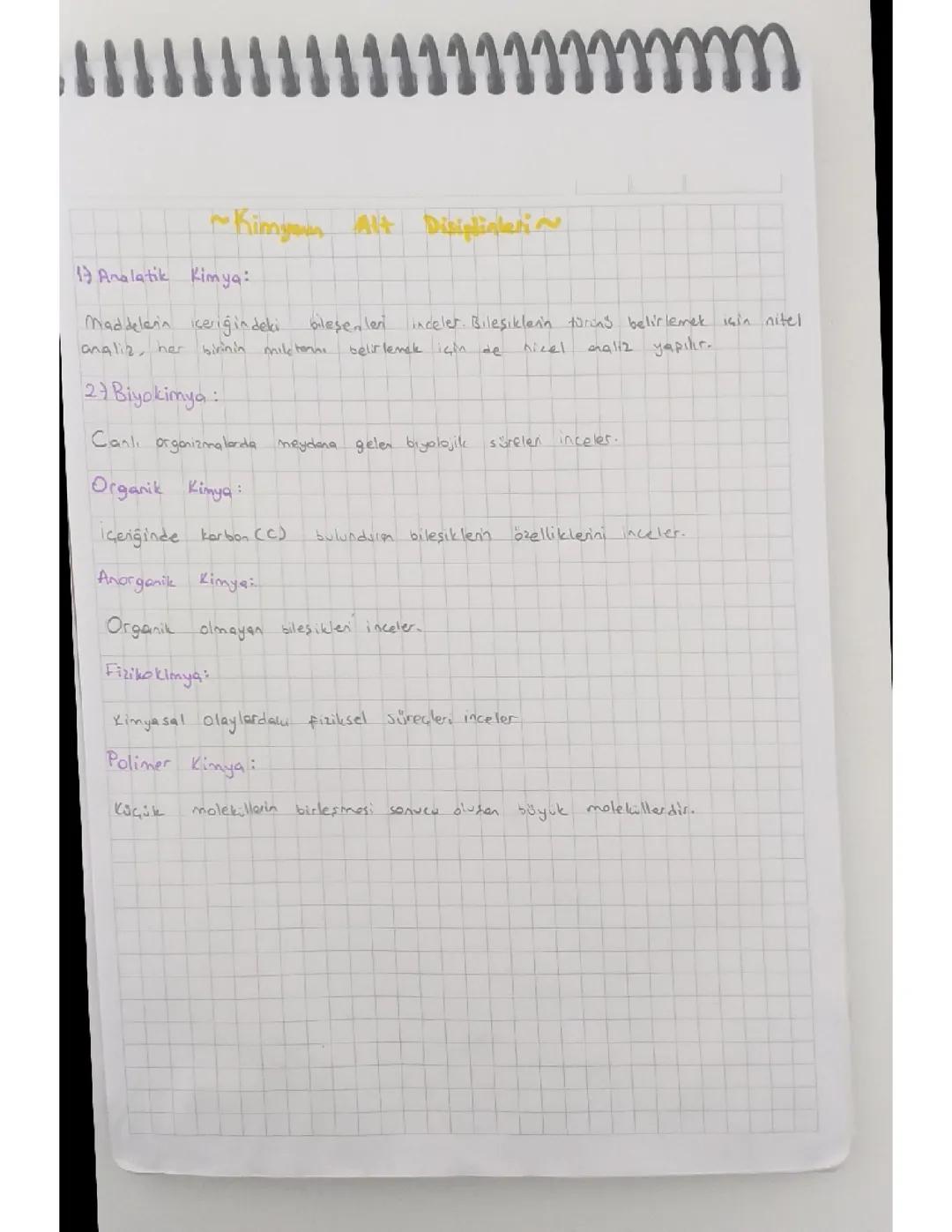 Kimyanın Alt Disiplinleri