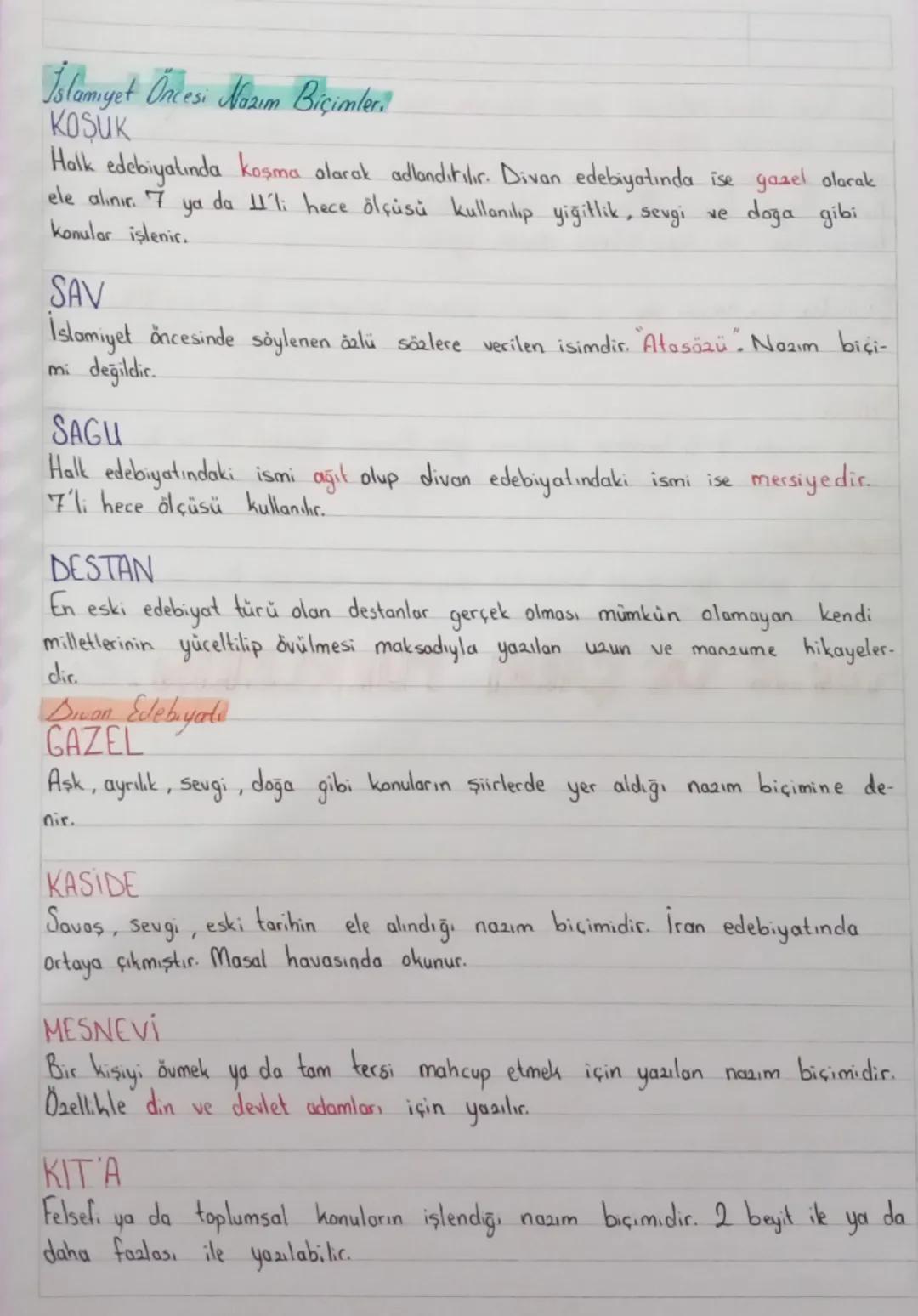 Islamiyet Öncesi Nazim Biçimler
KOSUK
Halk edebiyatında koşma olarak adlandıtılır. Divan edebiyatında ise gazel olarak
ele alınır. 7 ya da l