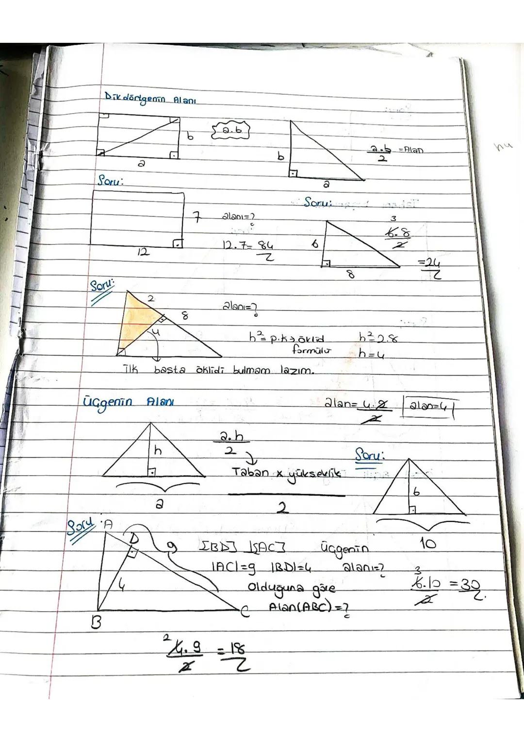 Soru:
Soru:
Soru
B
A
4
6
8
Alan(ABC)=?
10.4
=20
Z
EL
10
30
10
53
160'
FA
5
Ozel
↓
30
5
3
8
boyalı üçgenin alanı=?
5√362
ZZ
Alan=5√3
boyalı ü