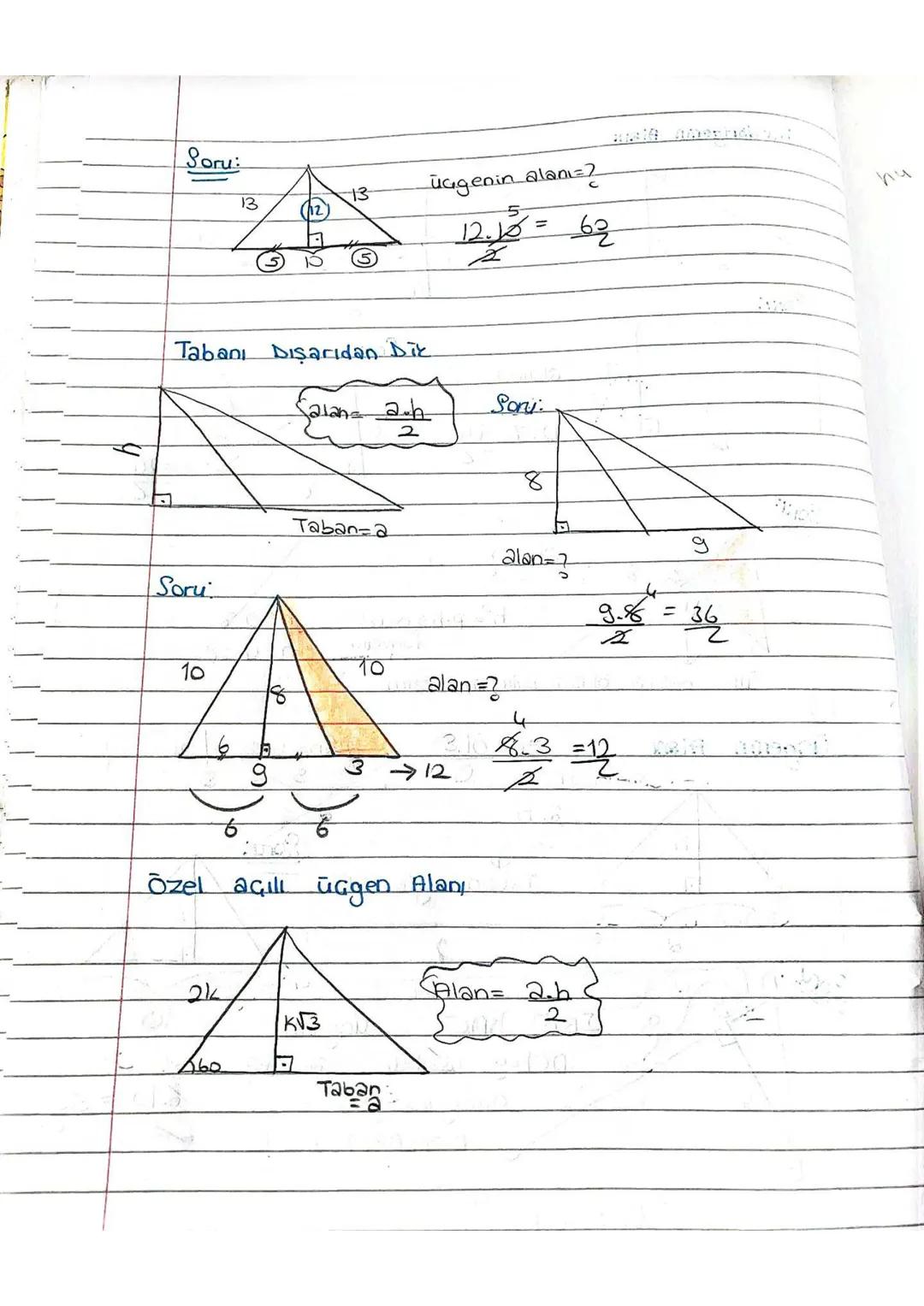 Soru:
Soru:
Soru
B
A
4
6
8
Alan(ABC)=?
10.4
=20
Z
EL
10
30
10
53
160'
FA
5
Ozel
↓
30
5
3
8
boyalı üçgenin alanı=?
5√362
ZZ
Alan=5√3
boyalı ü