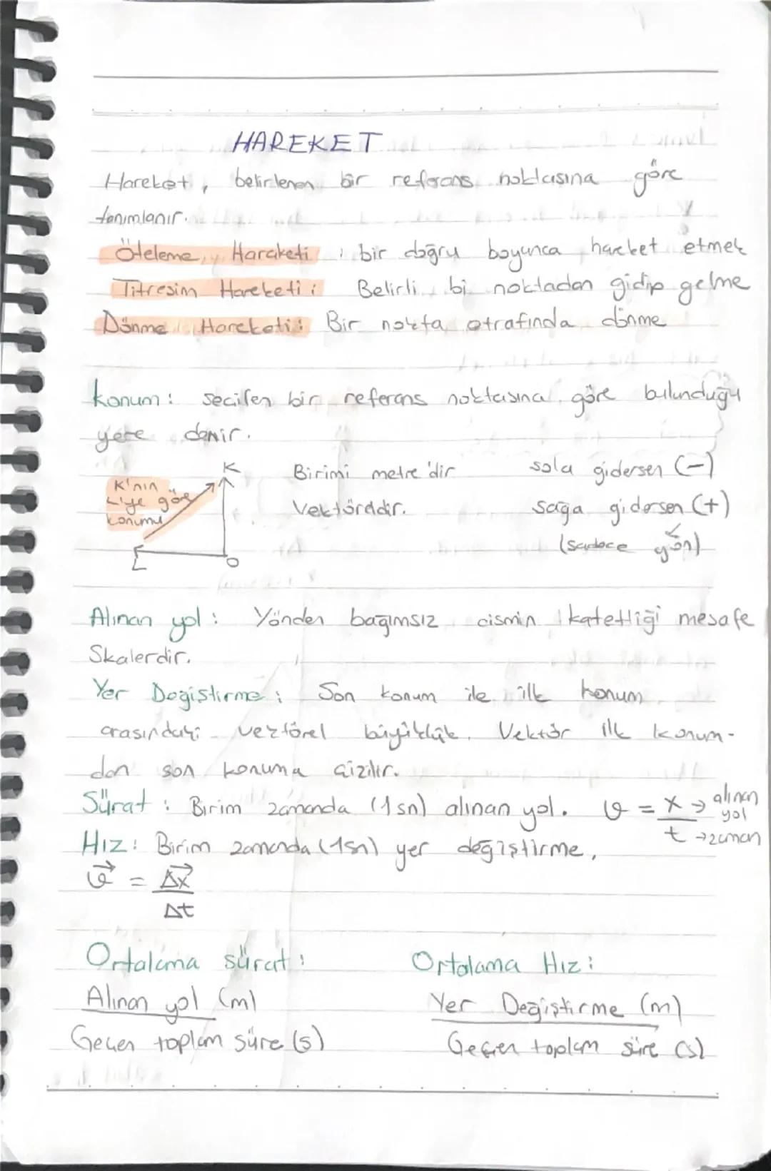 --- OCR Start ---
HAREKET
Harekat, belirlenen bir referans noktasına göre
tenımlanır
Öteleme Haraketi: bir doğru boyunca hareket etmek
Titre