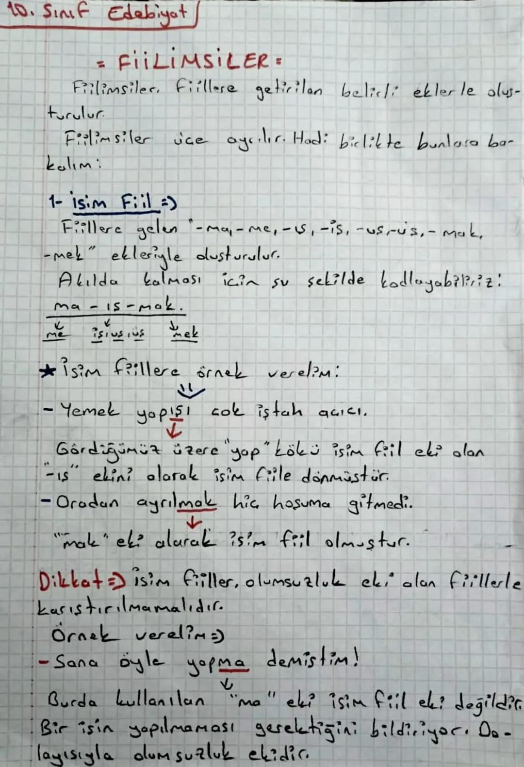 10. Sınıf Edebiyat
=
FIILIMSILER=
Fiilimsiler. Fiillere getirilan belirli eklerle olus-
turulur
uce ayrılır. Had: birlikte bunlara bar
Fiili