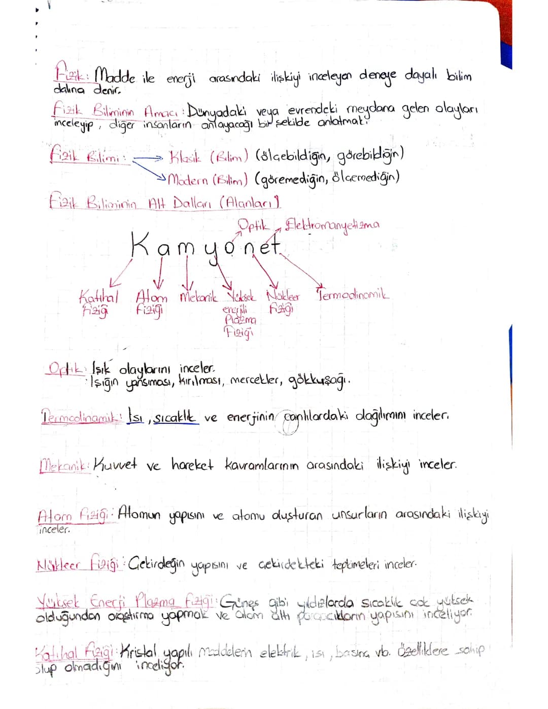9. Sınıf Fizik 1. Ünite Özet PDF: Fiziğin Alt Dalları ve Türetilmiş Büyüklükler