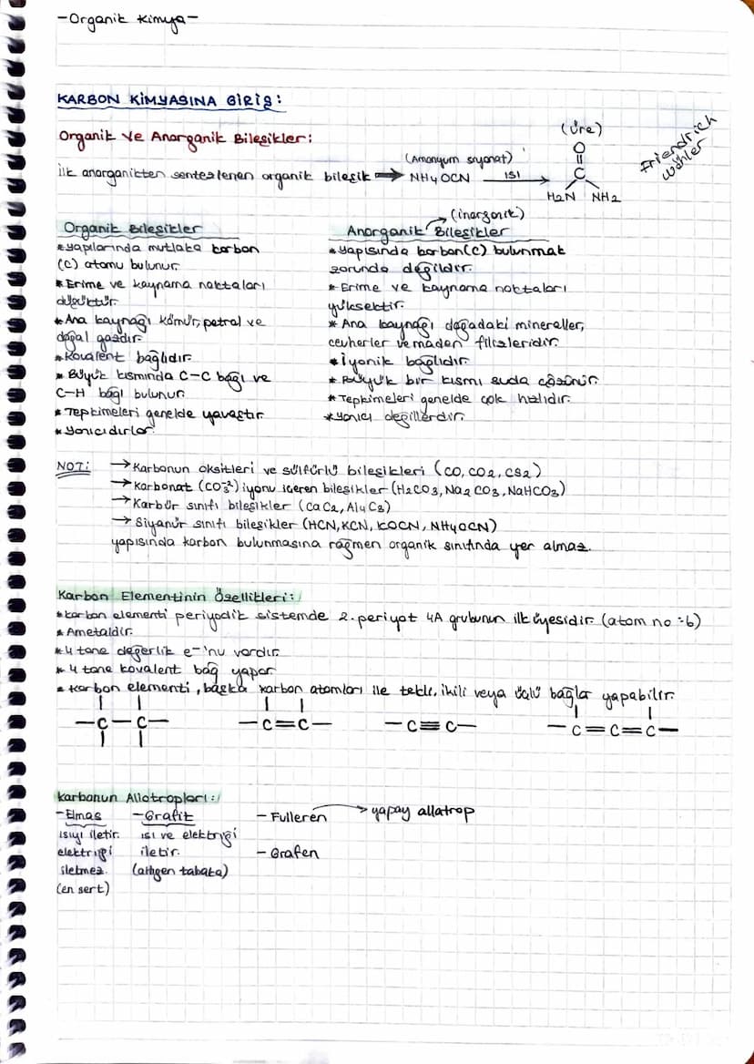 -Organik Kimya-
KARBON KIMYASINA GİRis:
Organik ve Anorganik Bileşikler:
ilk
(ure)
(Amenyum sryonat)
유
ISI
H₂N NH2
anarganikten senteslenen 