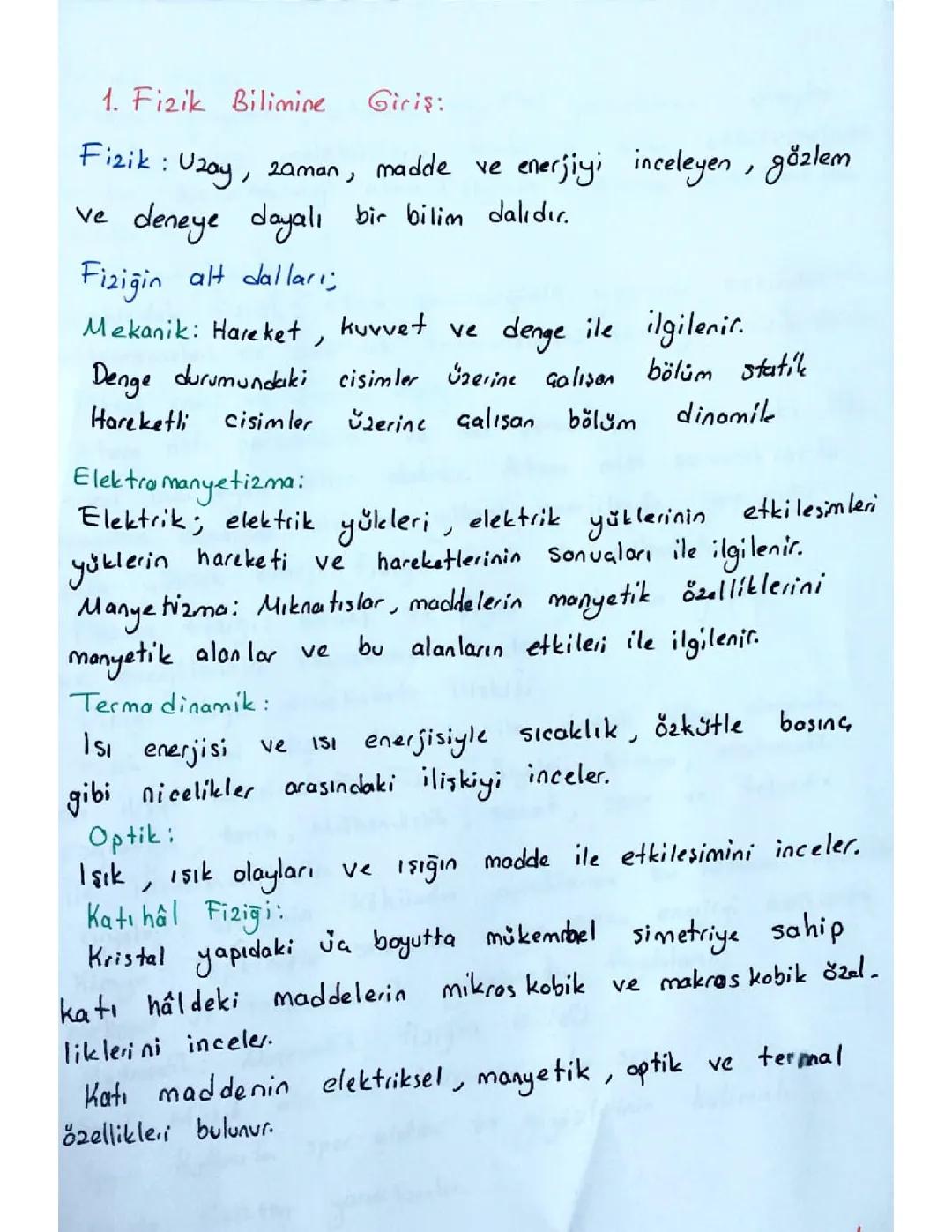 Fizik Bilimine Giriş: 9. Sınıf Ders Notları