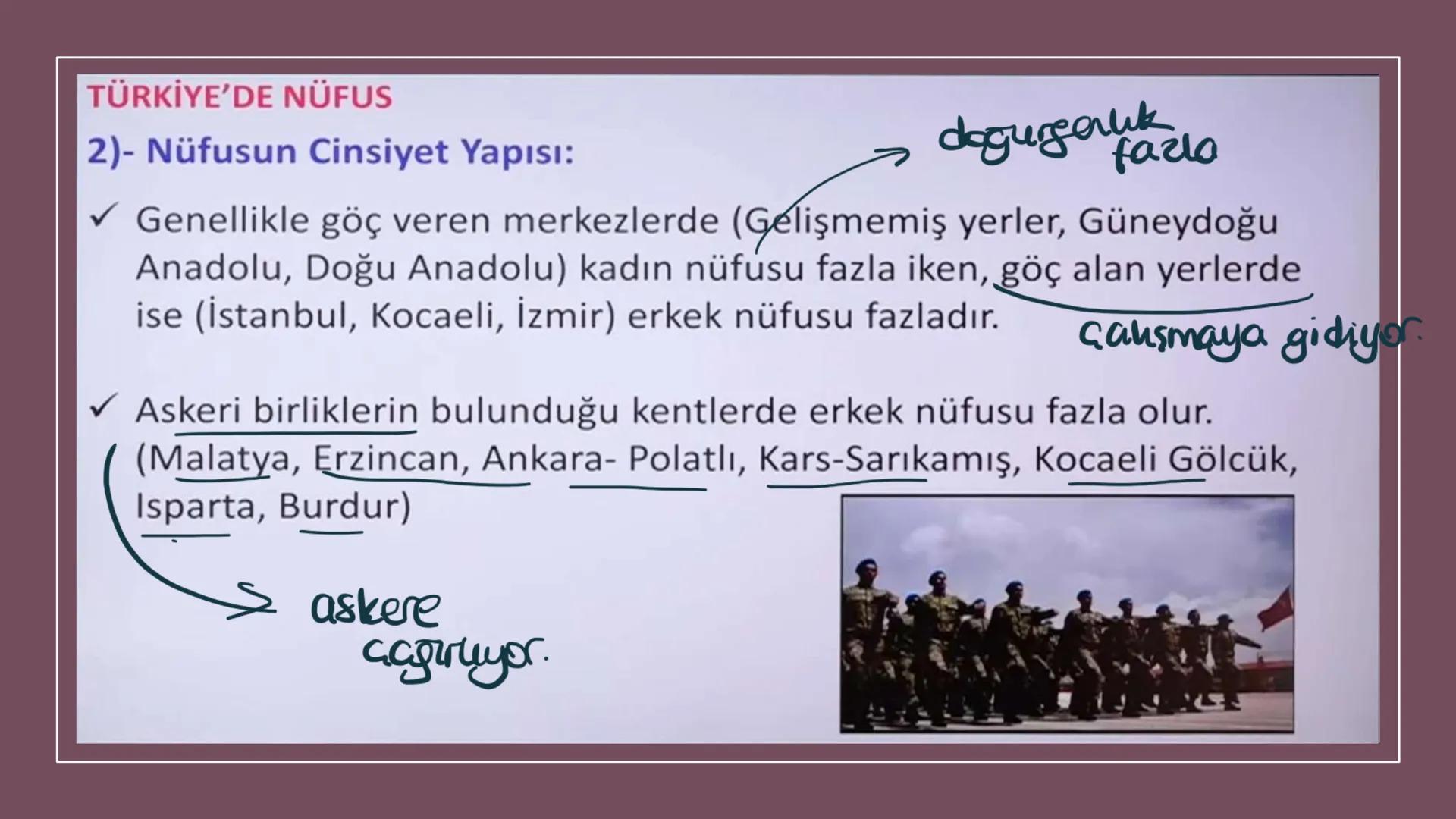 TÜRKİYE'DE NÜFUS Sınırları belli bir alanda belli bir zaman diliminde yaşayan insan sayısına nüfus
denir.
▸ Demografik Yatırımlar: Nüfusa ya