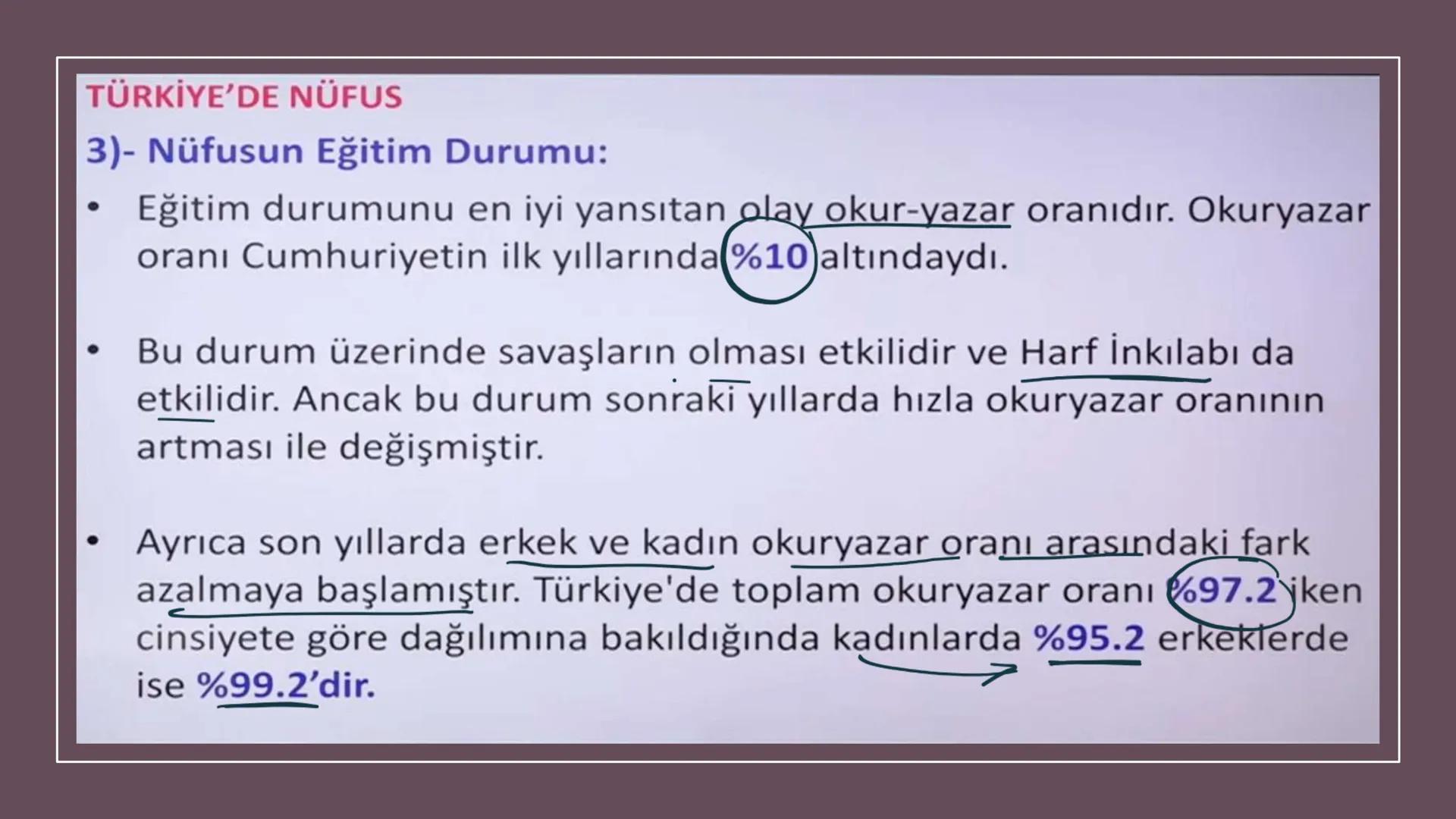 TÜRKİYE'DE NÜFUS Sınırları belli bir alanda belli bir zaman diliminde yaşayan insan sayısına nüfus
denir.
▸ Demografik Yatırımlar: Nüfusa ya