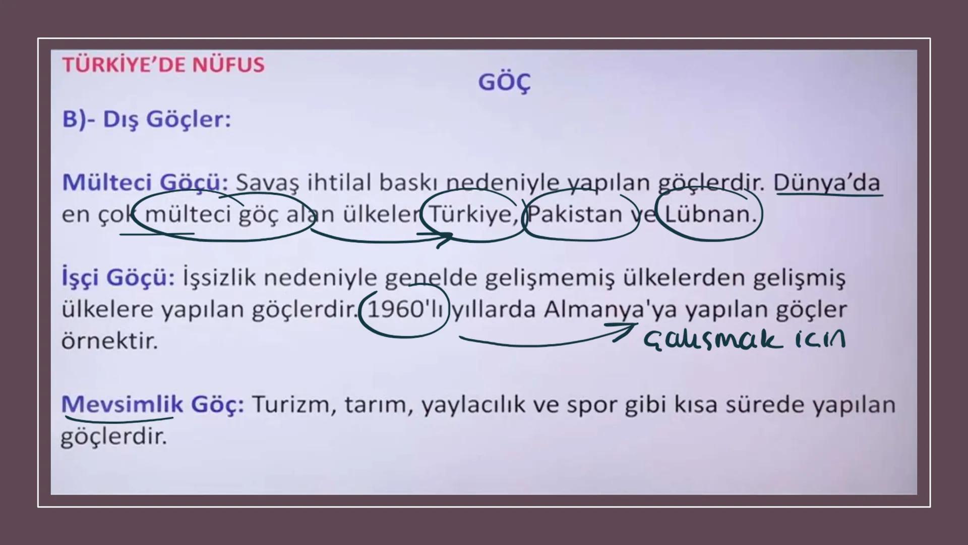 TÜRKİYE'DE NÜFUS Sınırları belli bir alanda belli bir zaman diliminde yaşayan insan sayısına nüfus
denir.
▸ Demografik Yatırımlar: Nüfusa ya