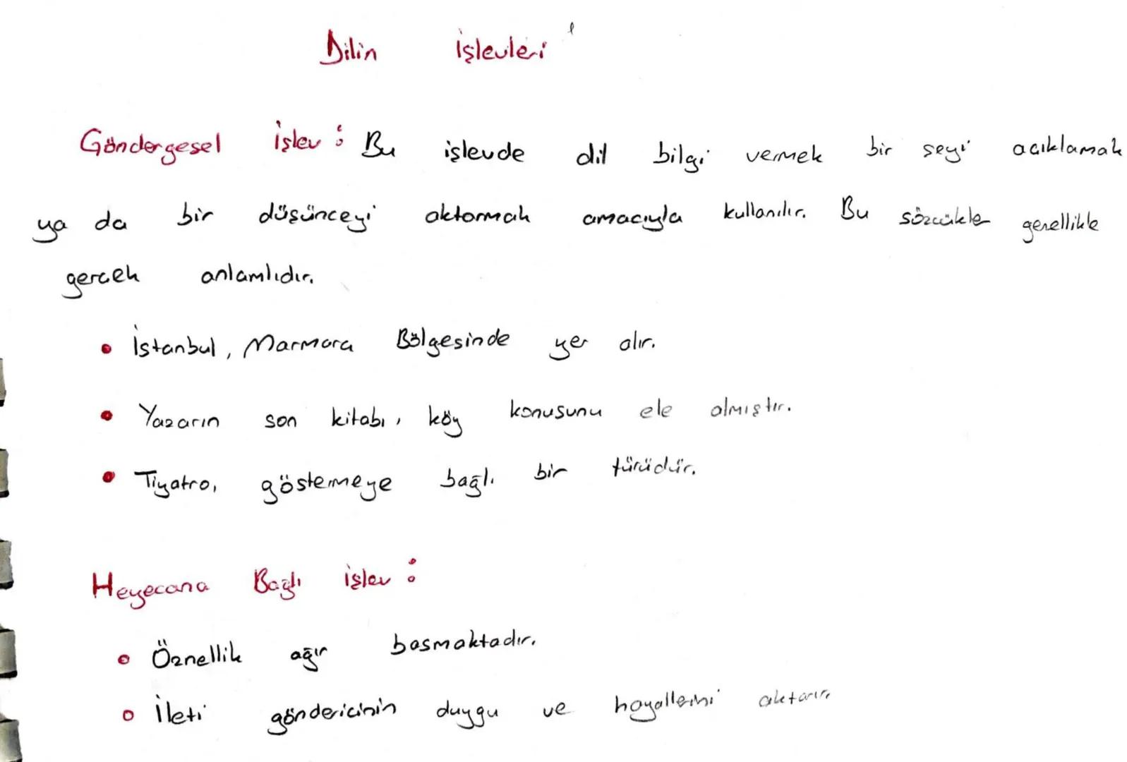Dilin
İşlevleri

Göndergesel islev Bu işleude dil bilgi vermek bir seyi açıklamak
ya da bir düşünceyi aktormak amacıyla kullanılır. Bu sözcü