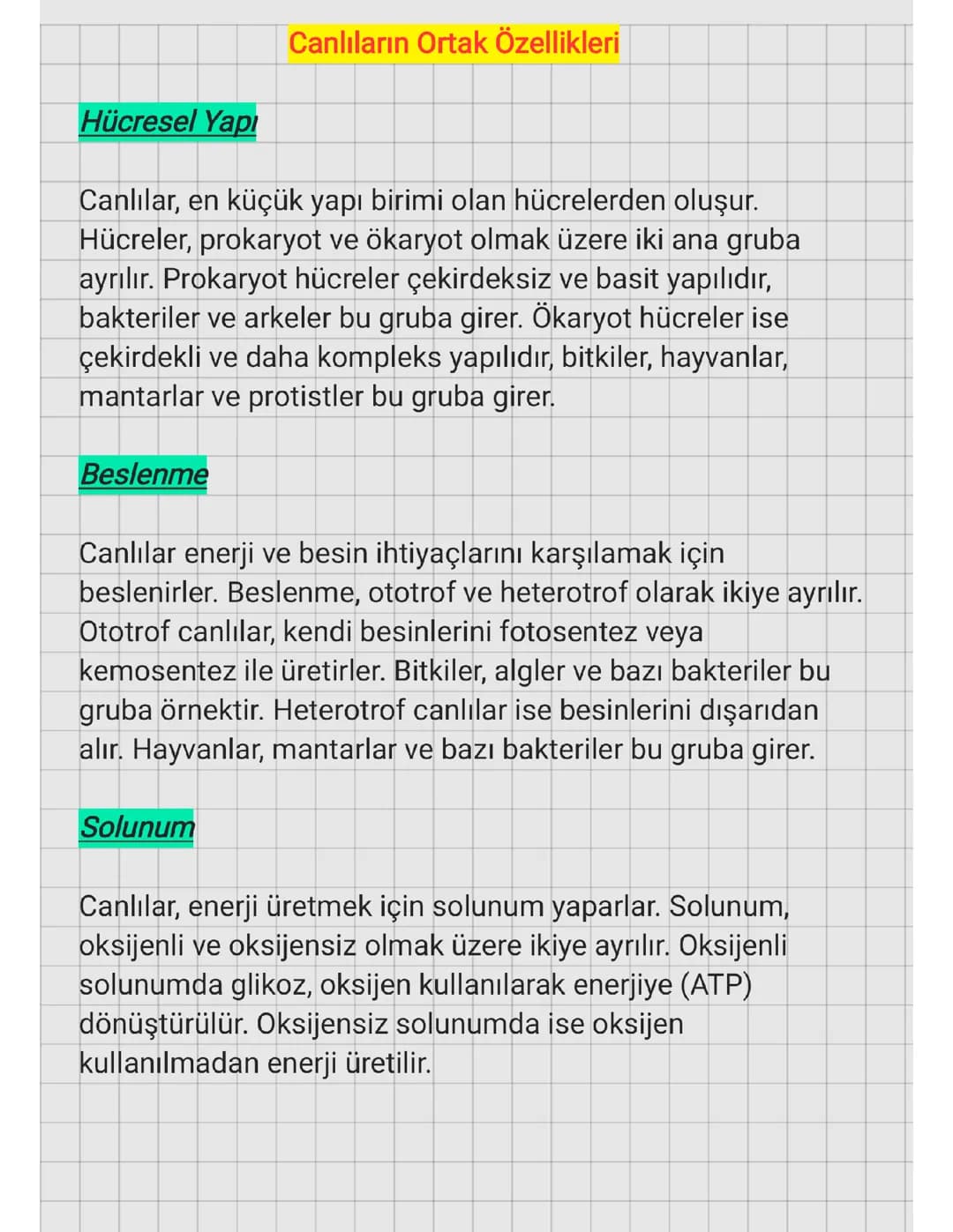 9.SINIF - CANLILARIN ORTAK ÖZELLİKLERİ 