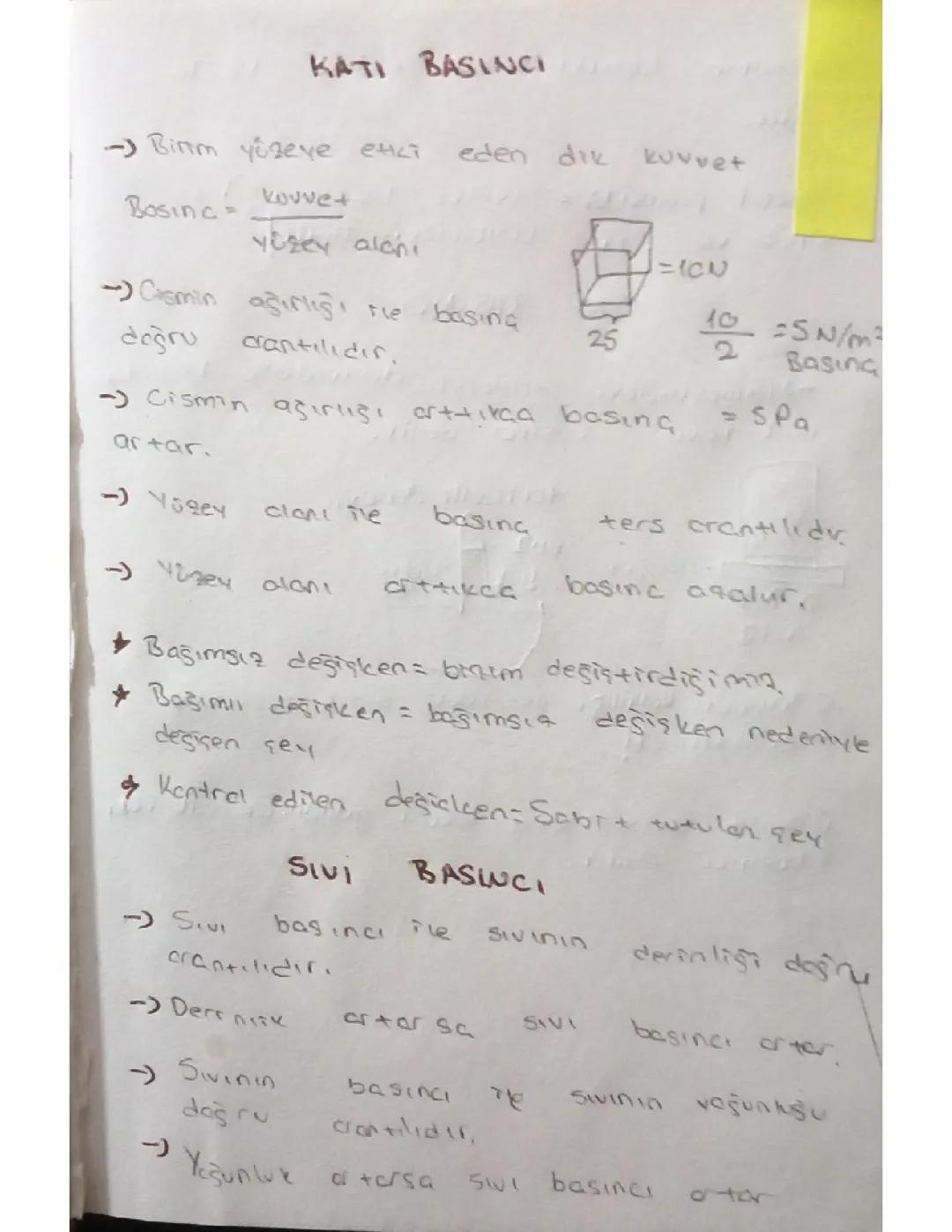 8. Sınıf fen nilimleri basınç notu